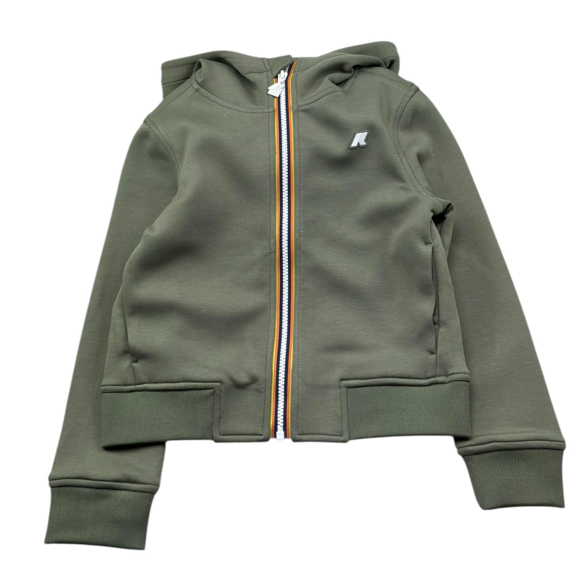 K-Way Felpa Tinta Unita con Zip E Cappuccio per Bambino K61385W VERDE K-WAY 