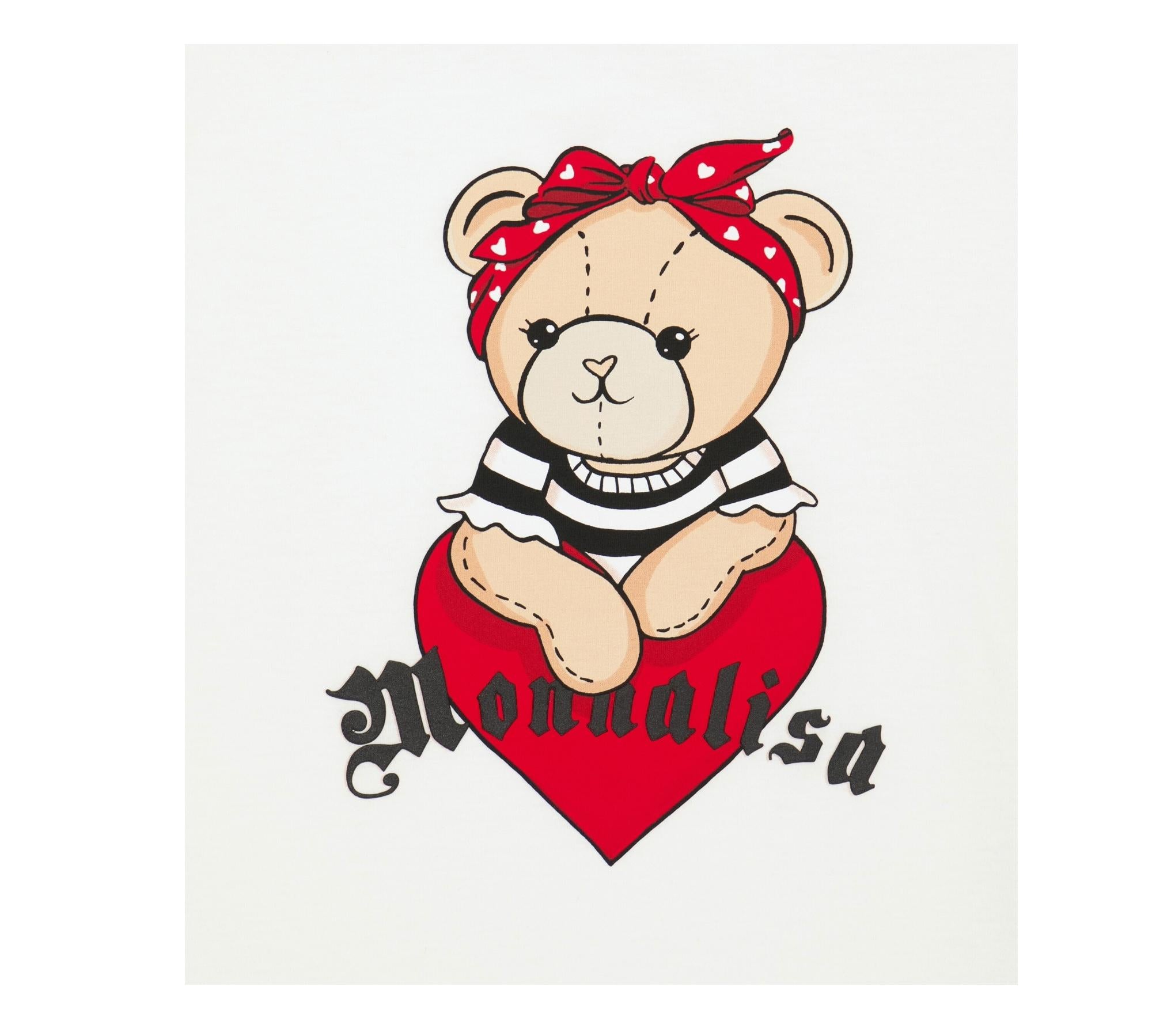 Monnalisa T-Shirt Girocollo Tinta Unita con Orsi per Bambina 119615 BIANCO MONNALISA 