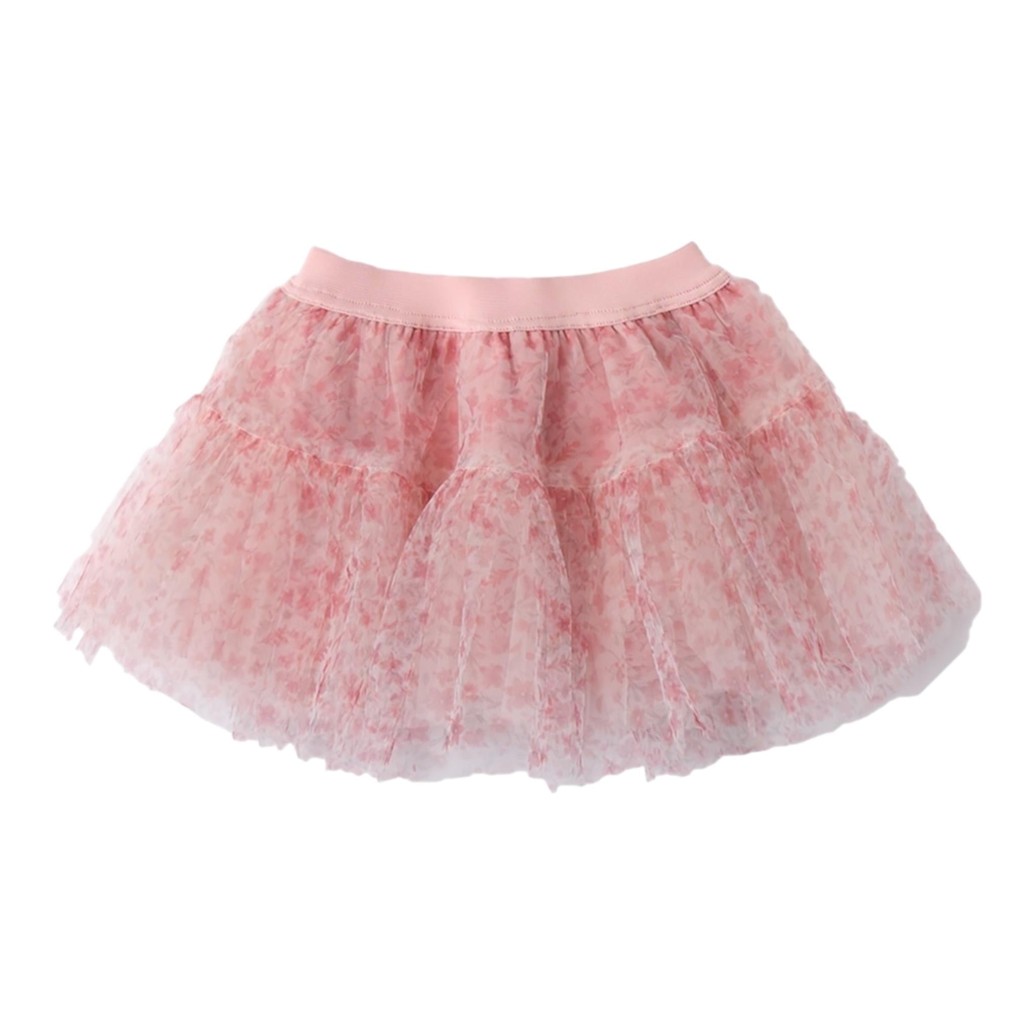 MINI BANDA gonna tinta unita con tulle e fantasia fiori Rosa per Neonata 3A746X ROSA MINI BANDA 