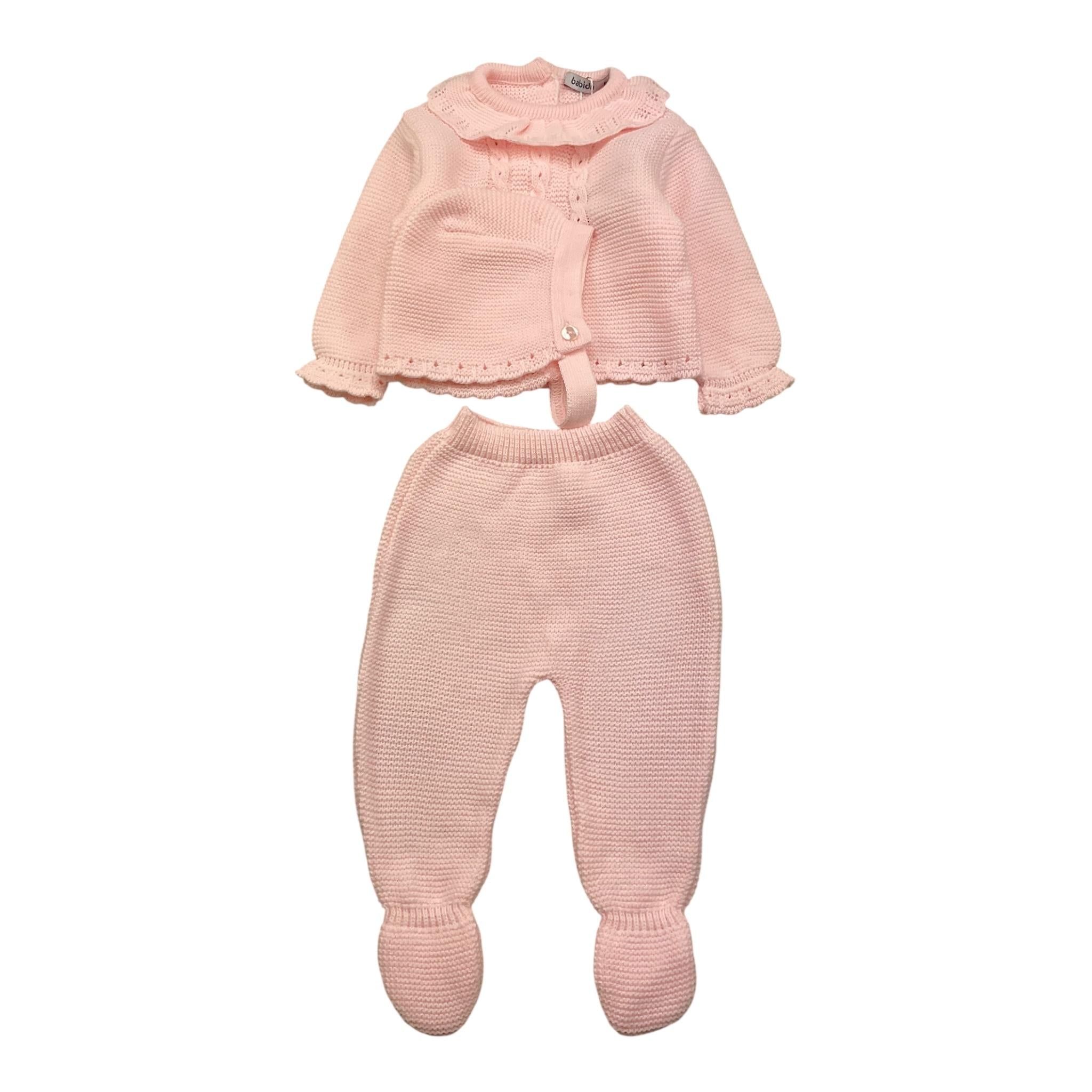 BABIDU completo 3pz ghettina-maglia-cappello tinta unita Rosa per Neonata 51759 ROSA BABIDU 