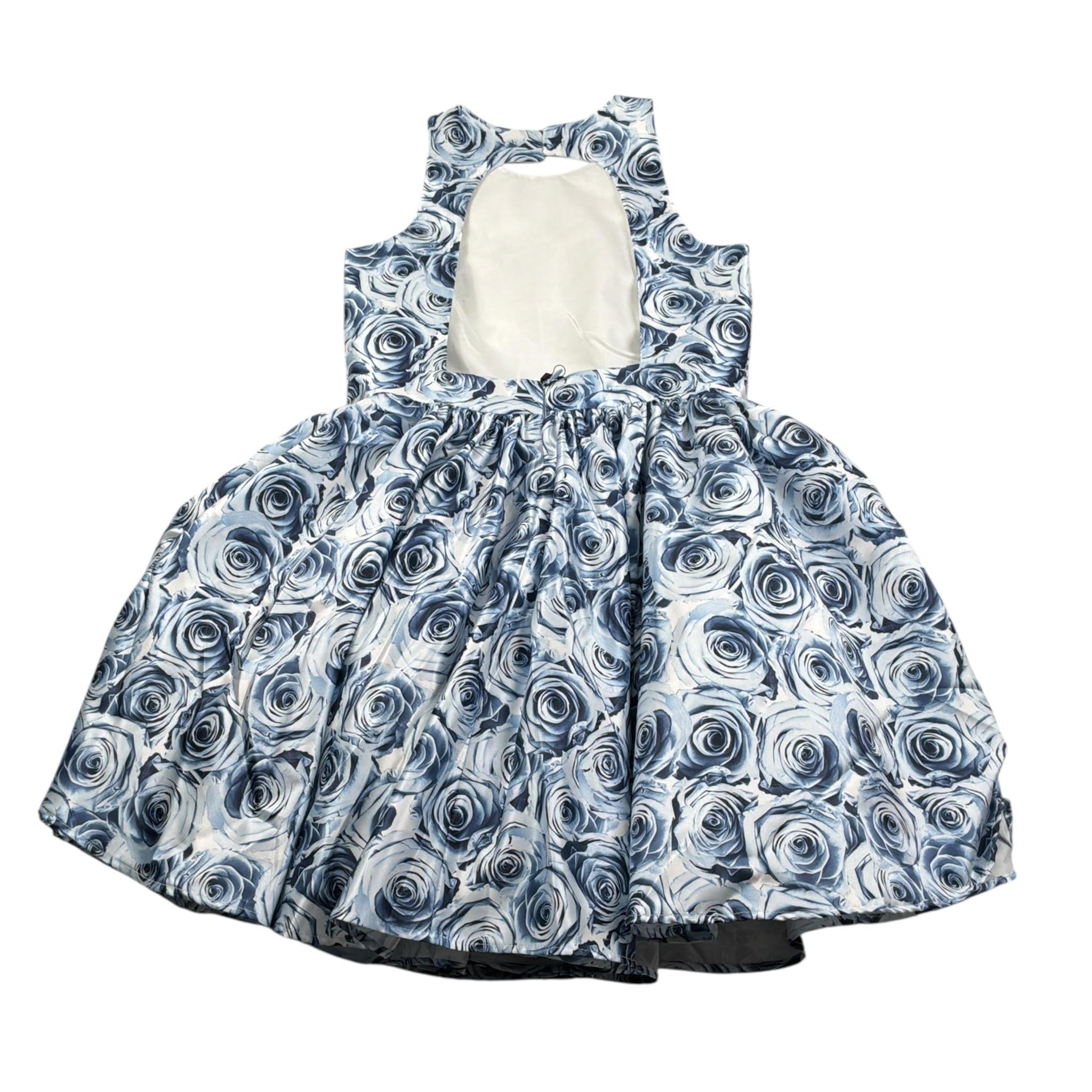 Nunzia Corinna Abito Giromanica tinta unita con Stampe Rose Blu per Bambina NJ2015961 BLU NUNZIA CORINNA 