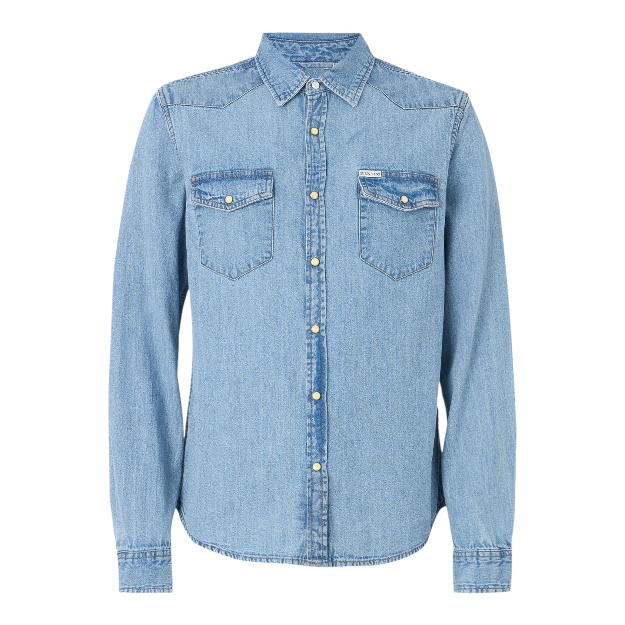 GUESS camicia manica lunga in denim tinta unita Azzurro per Bambino L4GH06D3PF5 AZZURRO GUESS 