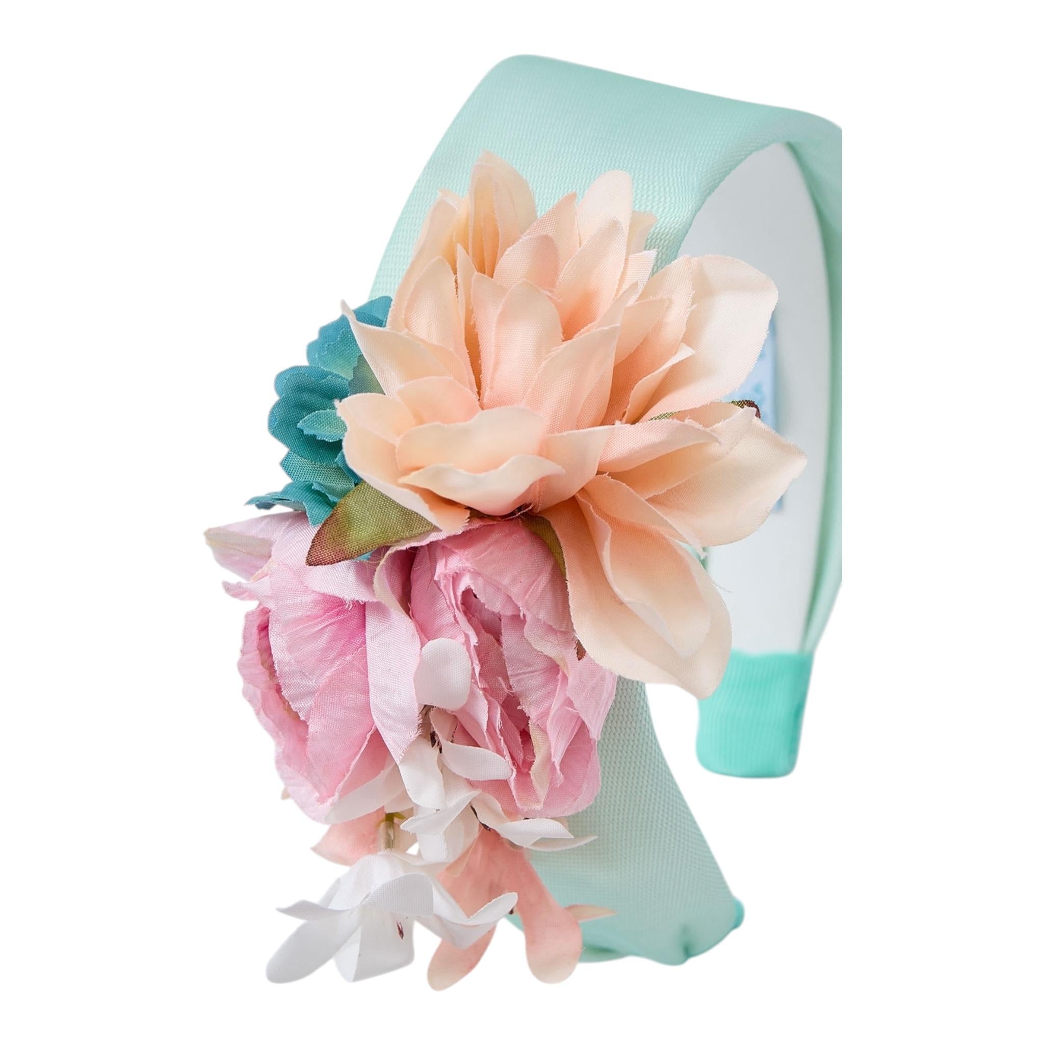 Abel & Lula Cerchietto Tinta Unita con Fiori per Bambina 5448 VERDE ABEL & LULA 