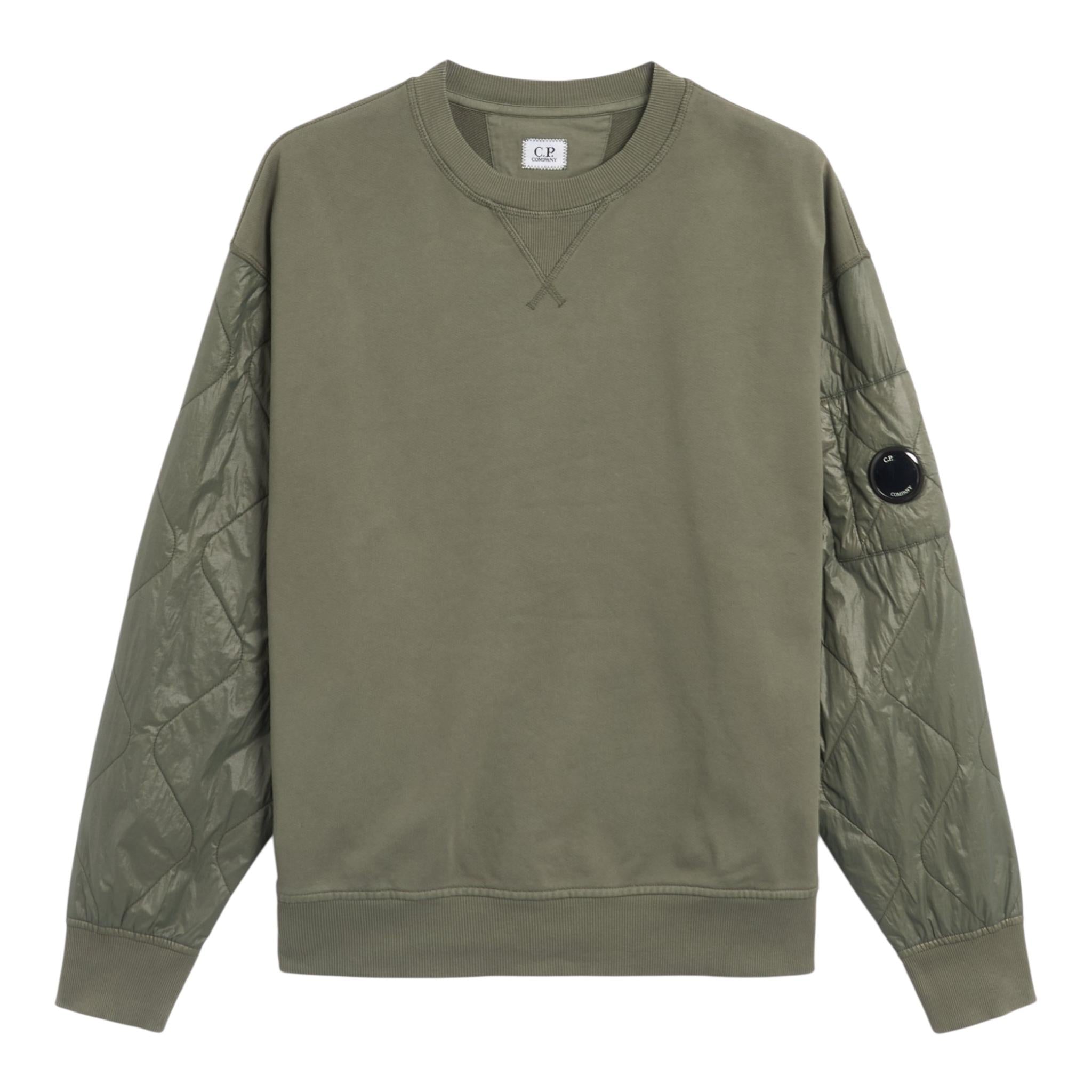 C.P. COMPANY felpa chiusa girocollo tinta unita con logo Verde per Bambino CUF00UX VERDE C.P. COMPANY 