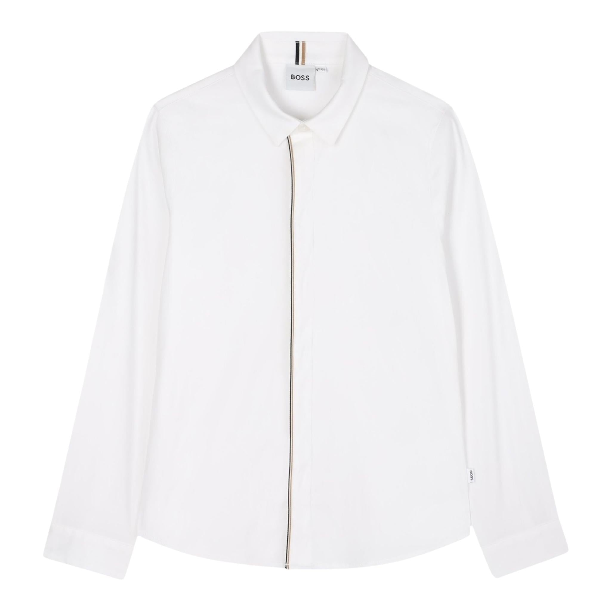 Boss Camicia Manica Lunga Tinta Unita con Logo per Bambino J52010 BIANCO BOSS 