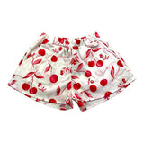 Piccola Ludo Short Tinta Unita Fantasia Ciliegie E Elastico In Vita Bianco Per Bambina