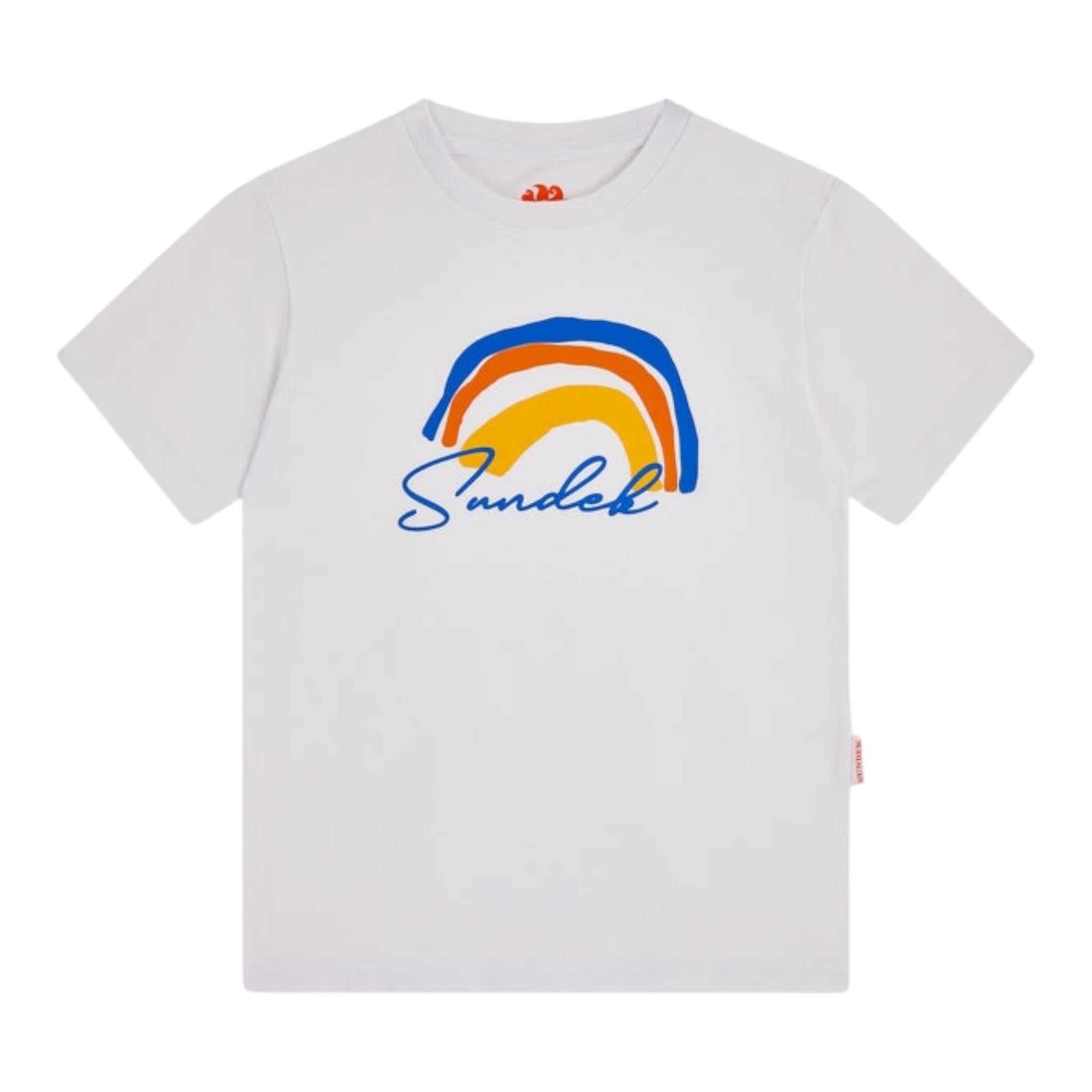 Sundek T-Shirt Girocollo Tinta Unita con Stamp per Bambino B153TEJS00 BIANCO SUNDEK 
