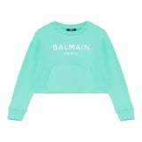 Balmain Felpa Tinta Unita Girocollo con Logo per Bambina BW4A70 VERDE ACQUA BALMAIN 