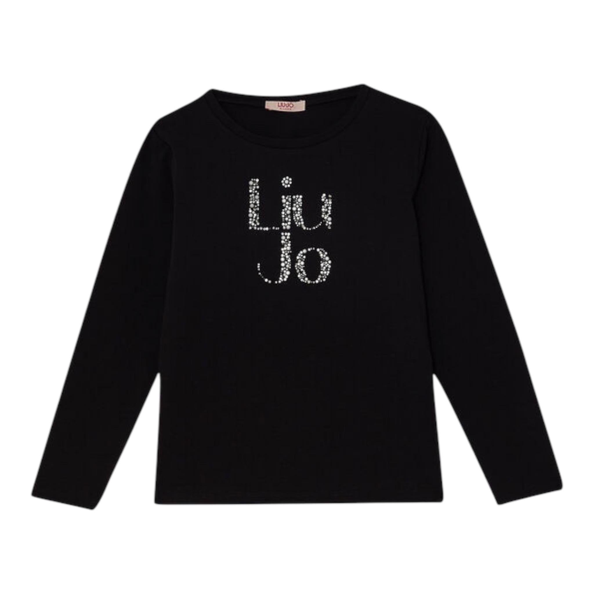 LIU JO shirt girocollo tinta unita con stampa e applicazioni Nero per Bambina GF4093X NERO LIU JO 