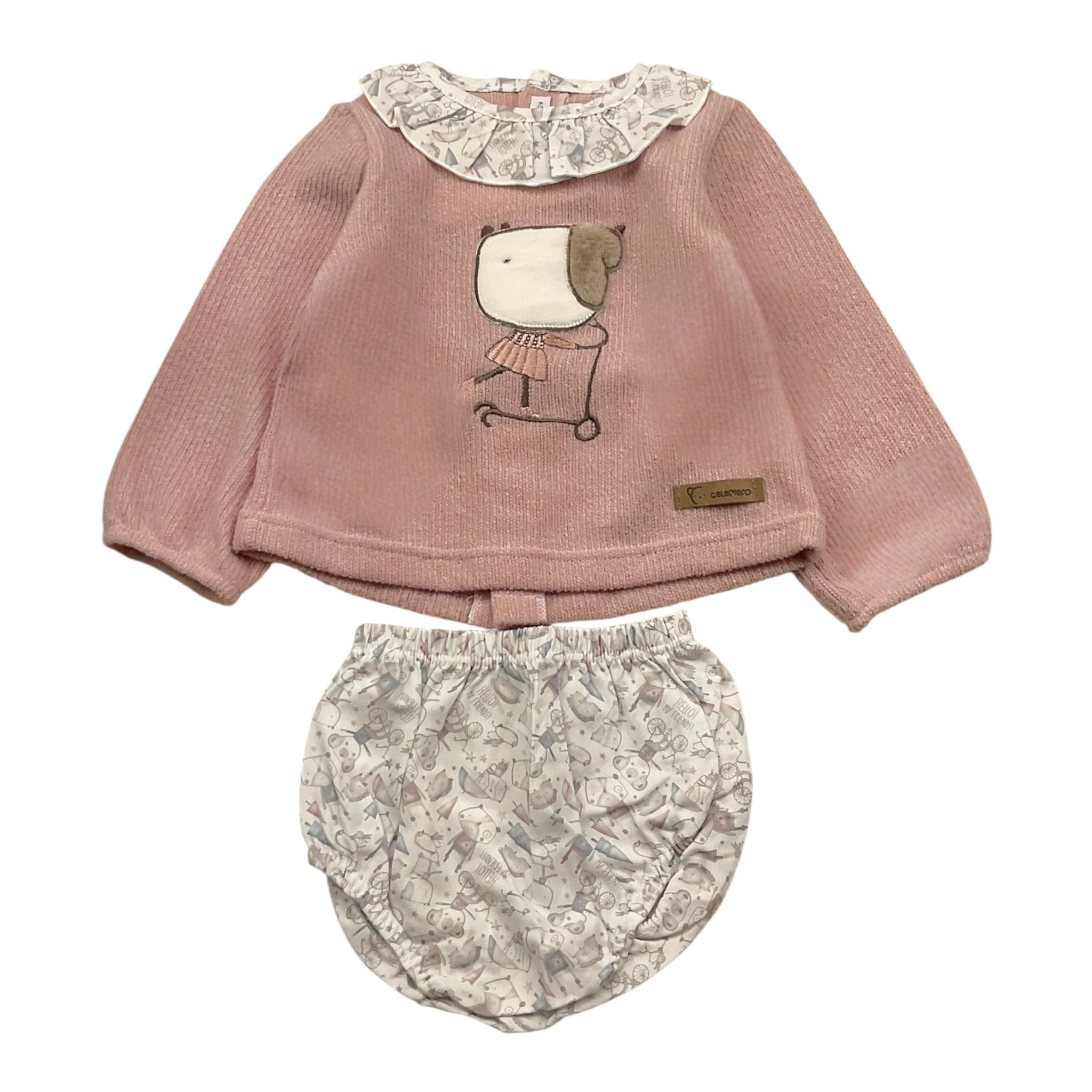 CALAMARO completo 2pz maglia-coulotte bicolore con colletto in contrasto Rosa per Neonata 11020 ROSA CALAMARO 