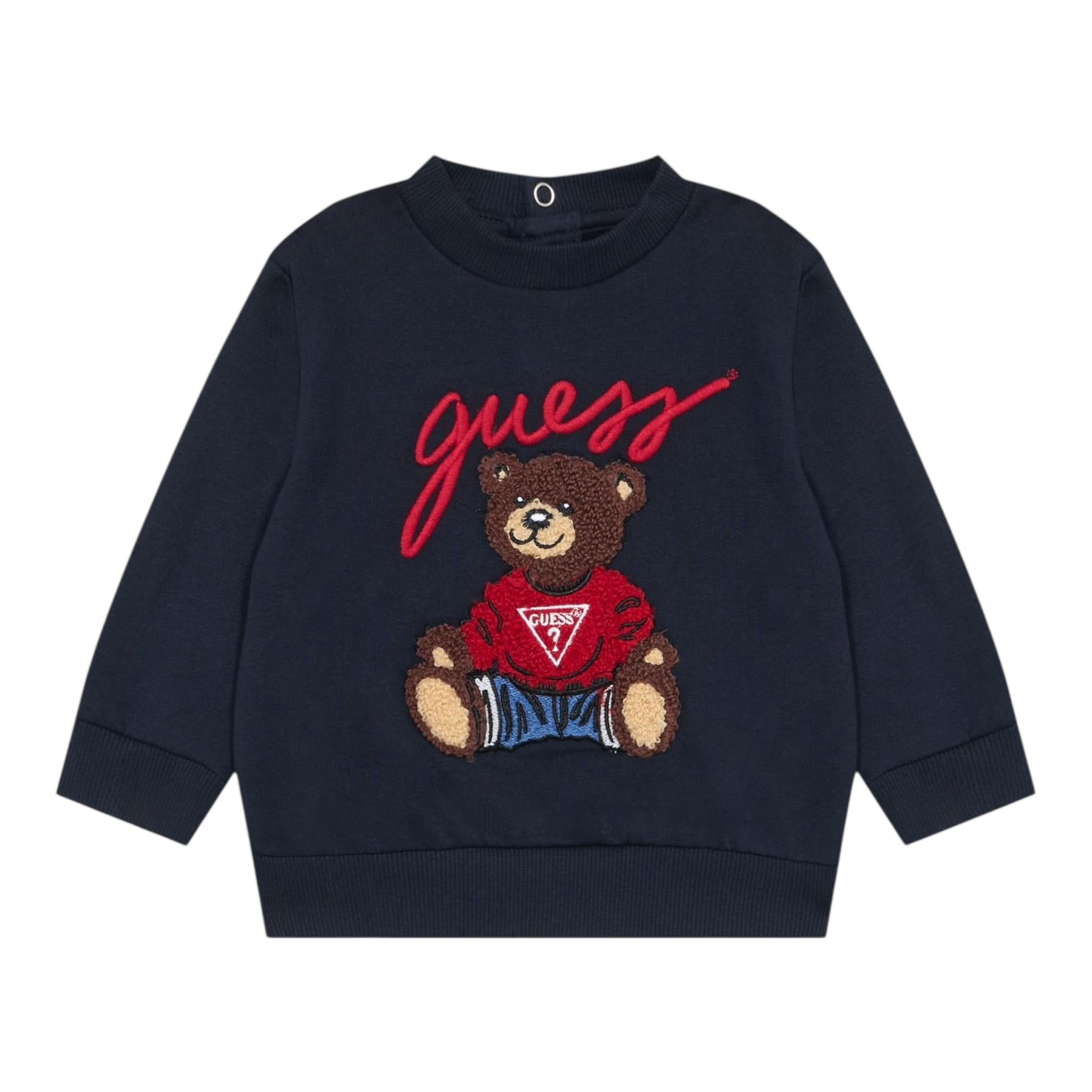 Guess Felpa Chiusa Girocollo Tinta Unita con Logo per Neonato H5RT01KAZD74 BLU GUESS 