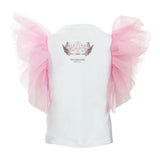 John Richmond T-Shirt Girocollo Tinta Unita Cn Tulle In Contrasto Bianco per Bambina