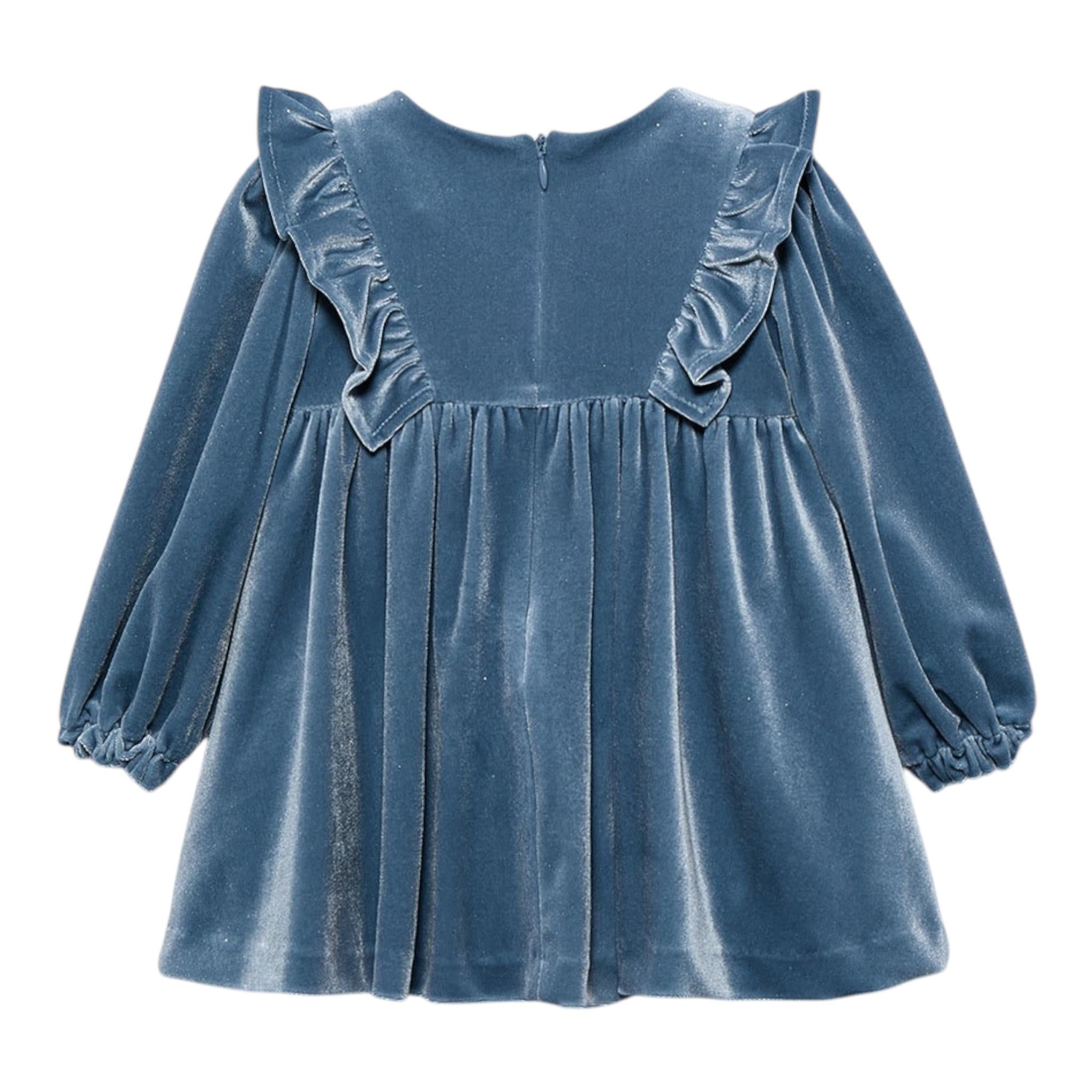 ABEL & LULA abito tinta unita in velluto con balze Blu per Bambina 5504J BLU ABEL & LULA 