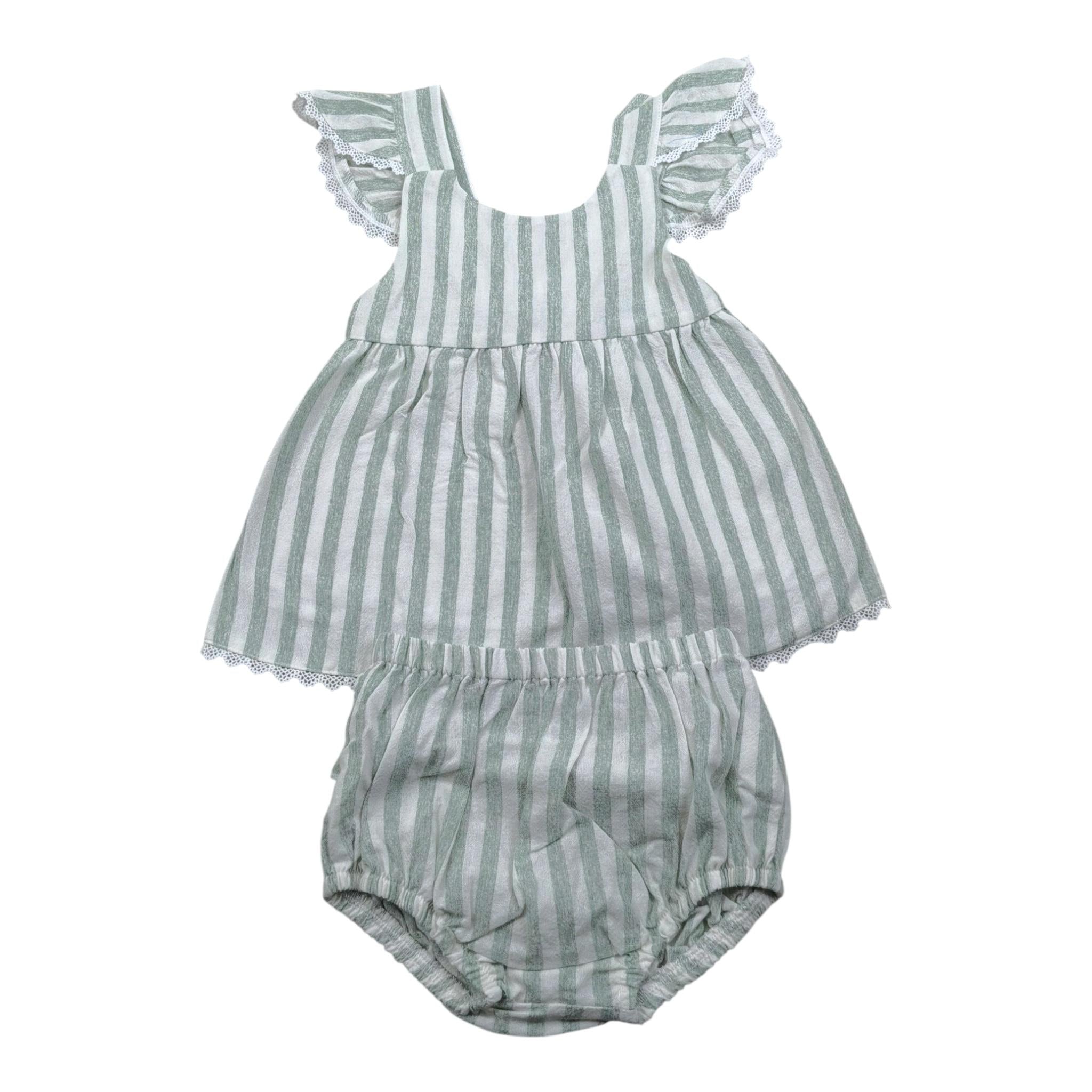 Babidu Completo 2 Pezzi Camicia-Coulotte Fantasia A Righe per Neonata 93409 VERDE BABIDU 