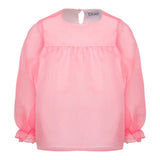 Dou Dou Camicia Manica Lunga Tinta Unita Con Tulle Rosa Per Bambina