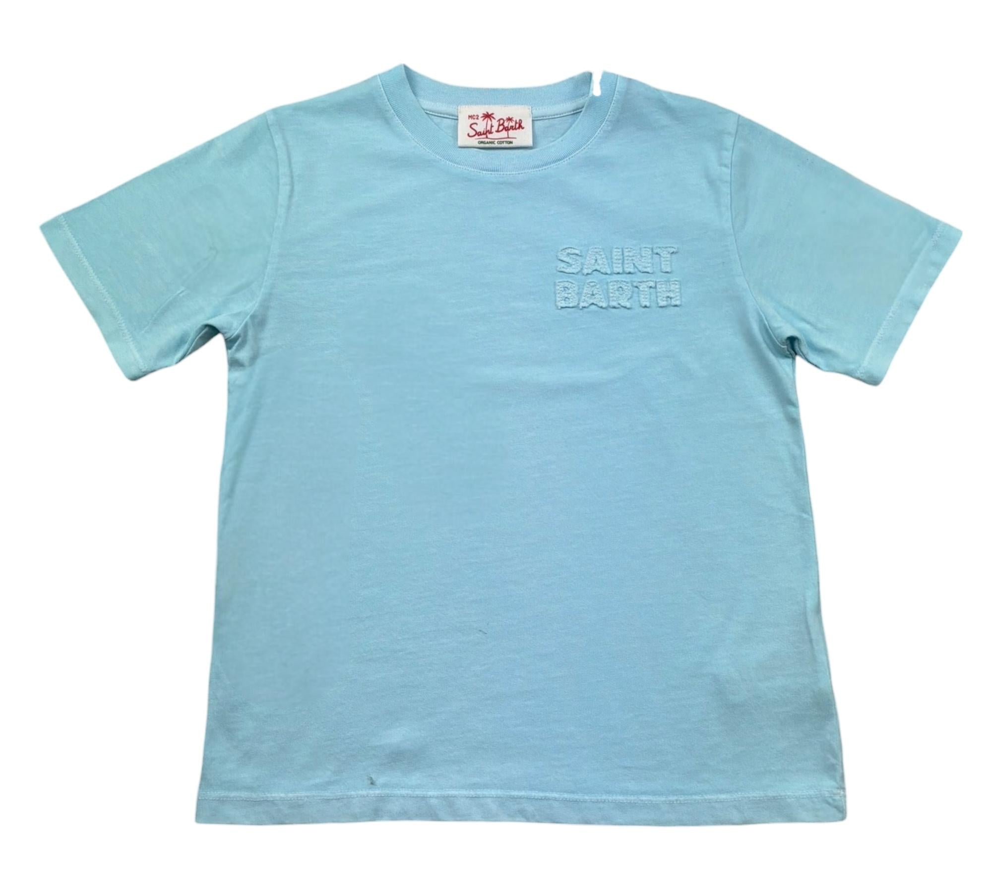 Saint Barth T-Shirt Girocollo Tinta Unita con Stampa per Bambino POT00020123 AZZURRO SAINT BARTH 