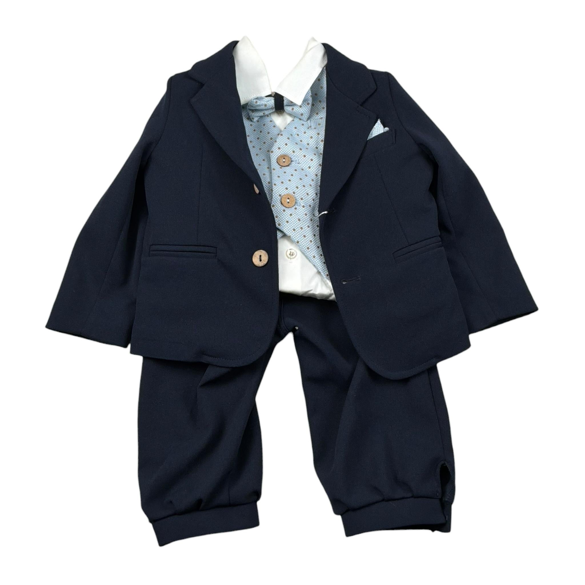 Gastone Completo 4 Pezzi Giacca-Camicia-Pantalone-Papillon-Papillon per Neonato G0140A BLU GASTONE 