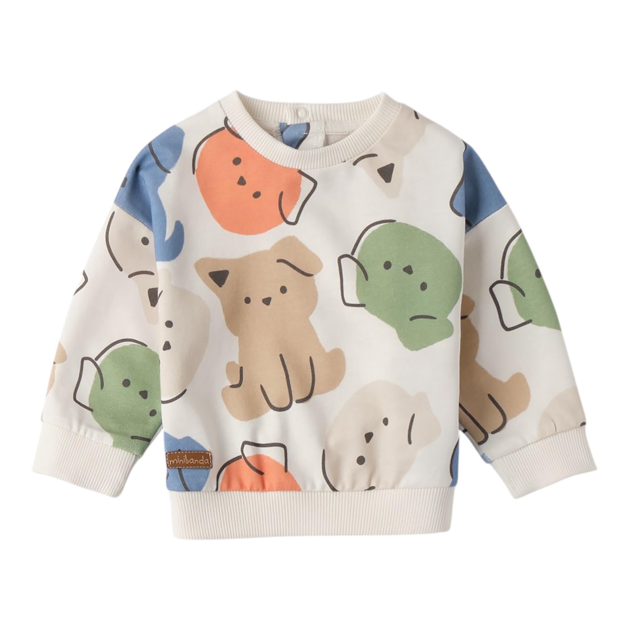 Mini Banda Felpa Girocollo Tinta Unita con Stampa per Neonato 3B630 BIANCO MINI BANDA 