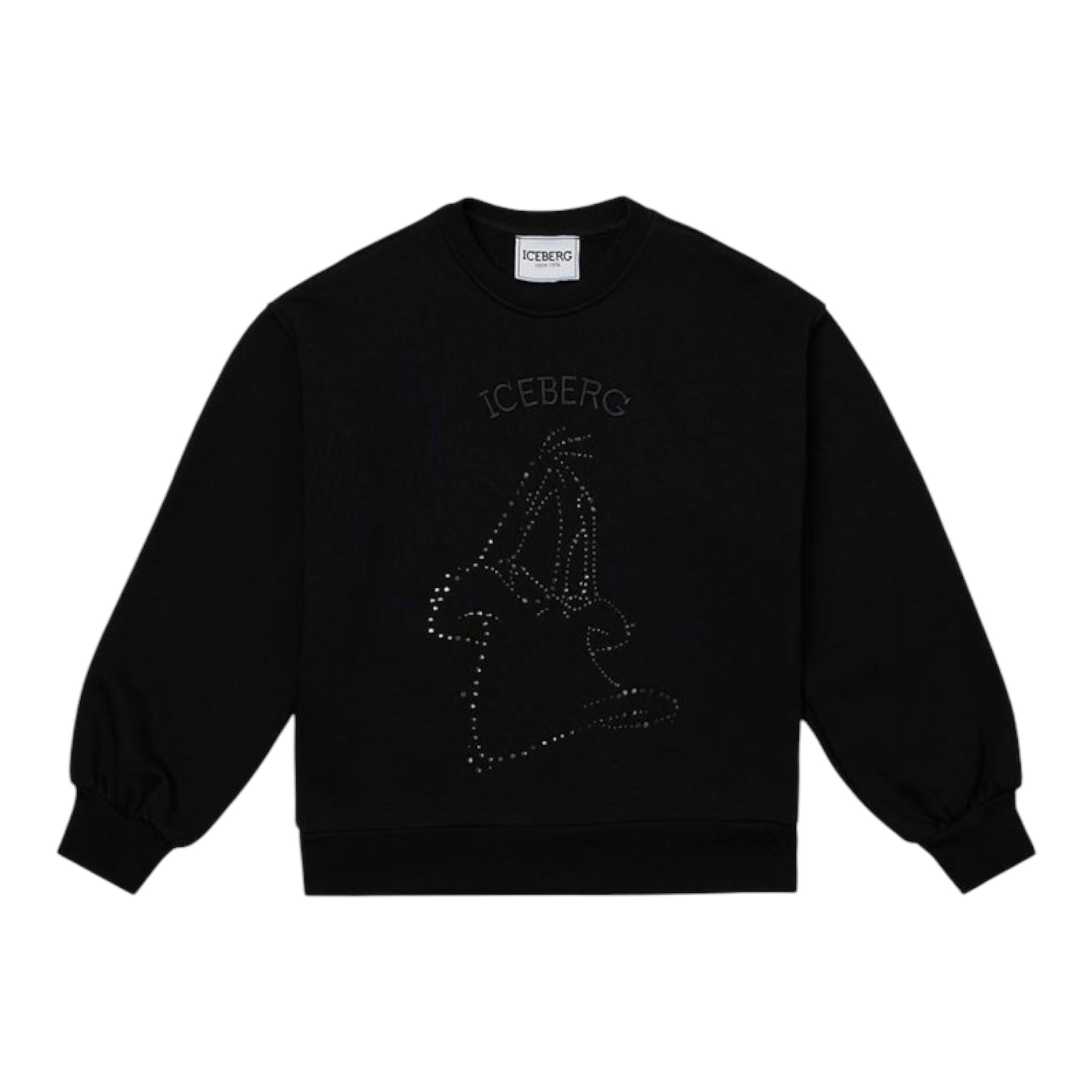 ICEBERG felpa chiusa girocollo tinta unita con brillantini Nero per Bambina MFICE5352J NERO ICEBERG 