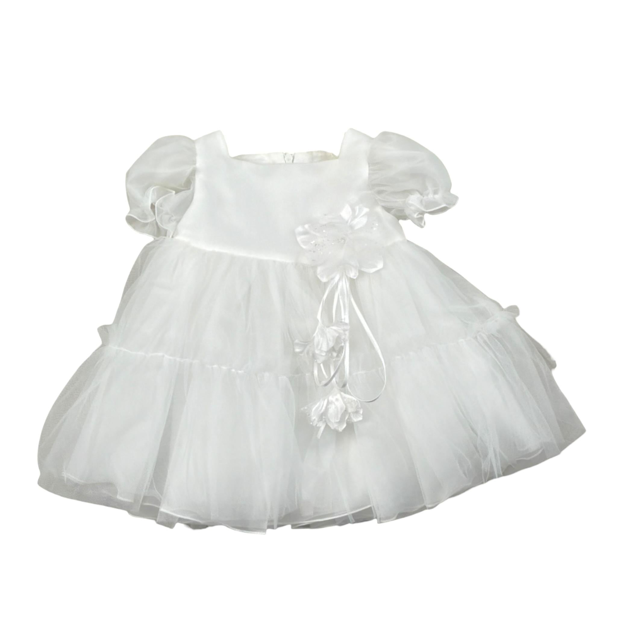 Bimbalo' Abito Cerimonia tinta unita con Tulle Bianco per Neonata 7637 BIANCO BIMBALO' 