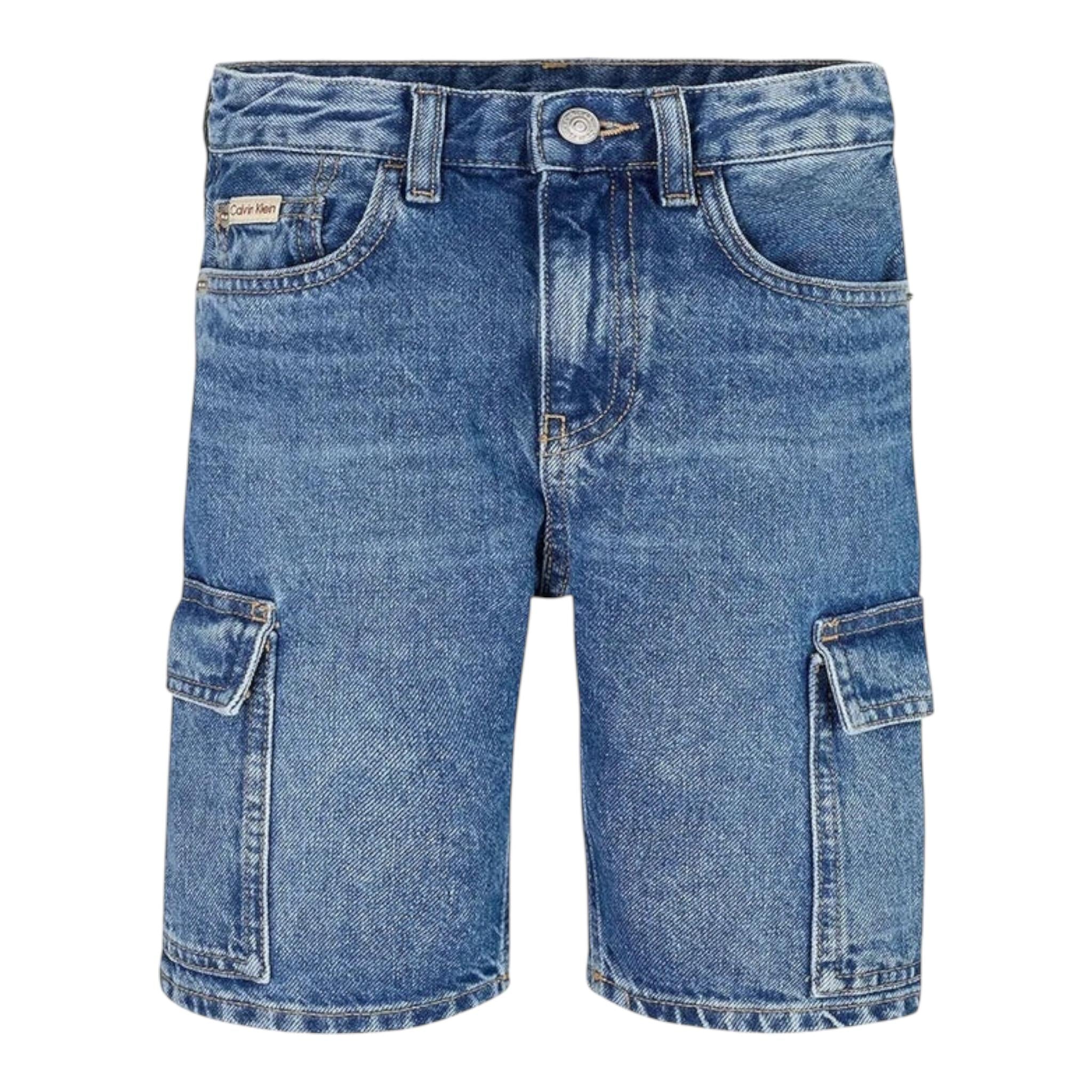 Calvin Klein Bermuda In Denim Tinta Unita con Tasconi per Bambino IB0IB024301 BLU CALVIN KLEIN 