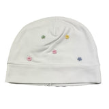 Lalalu' Cappello Tinta Unita Con Ricami Fiori Bianco Per Neonata