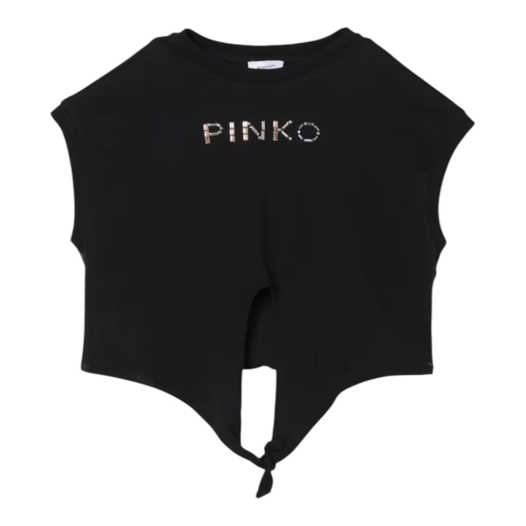 Pinko T-Shirt Girocollo Tinta Unita con Logo per Bambina KFTS004X NERO PINKO 