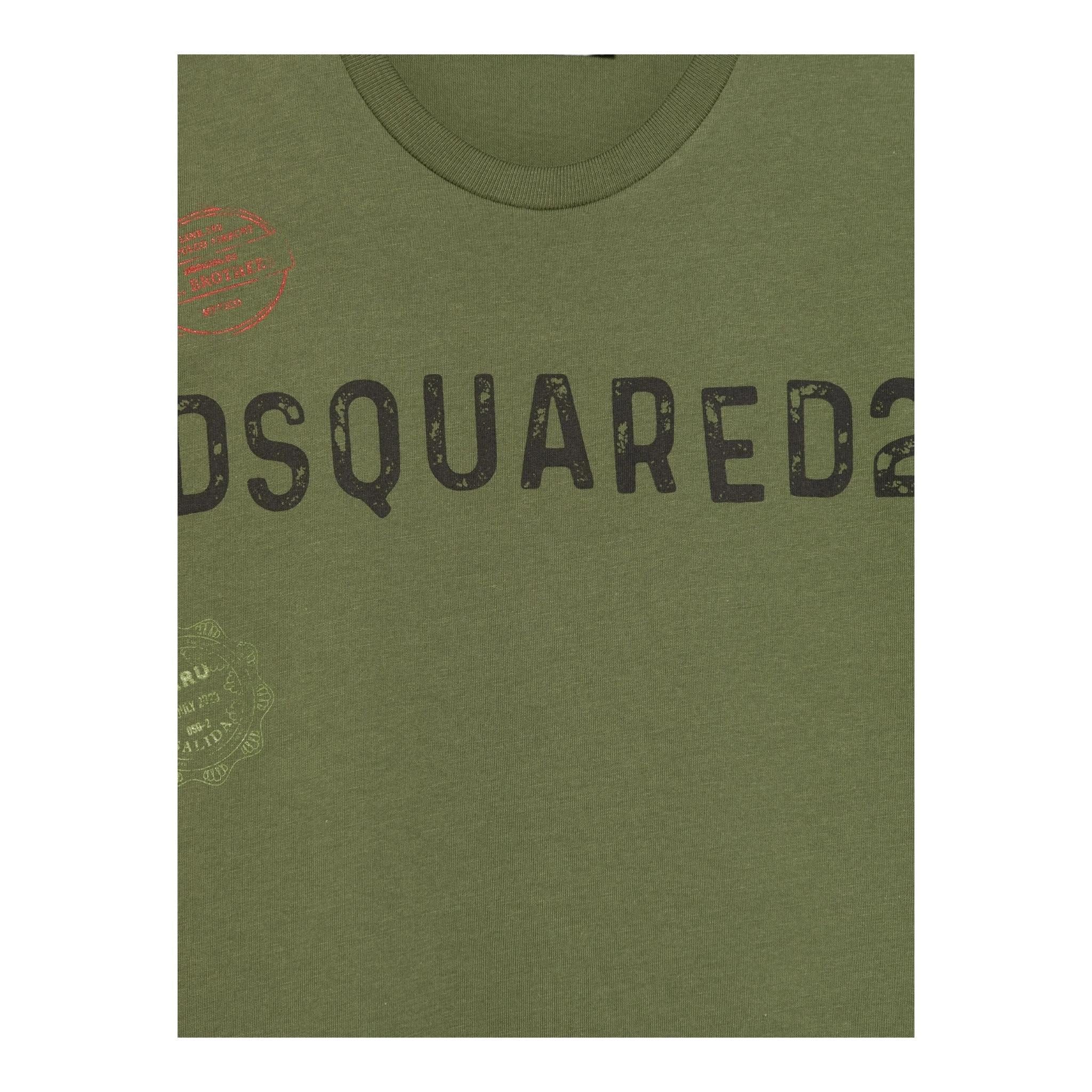 Dsquared2 T-Shirt Girocollo Tinta Unita con Stampa per Bambino DQ2753 VERDE DSQUARED2 