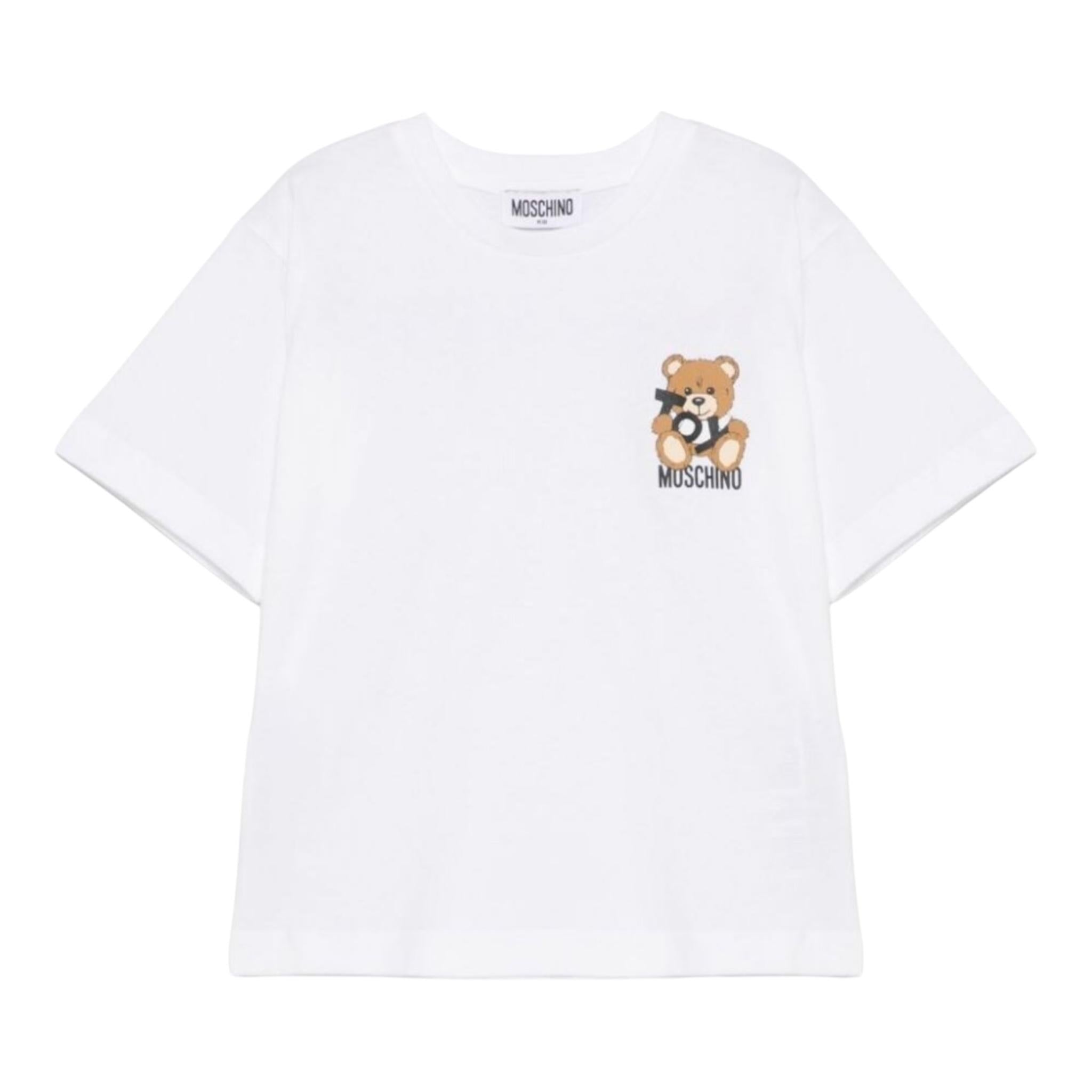 Moschino T-Shirt Girocollo Tinta Unita con Stampa per Bambino HPM050 BIANCO MOSCHINO 