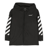 Off-White Giubbino Tinta Unita Con Zip E Cappuccio Nero Per Bambino