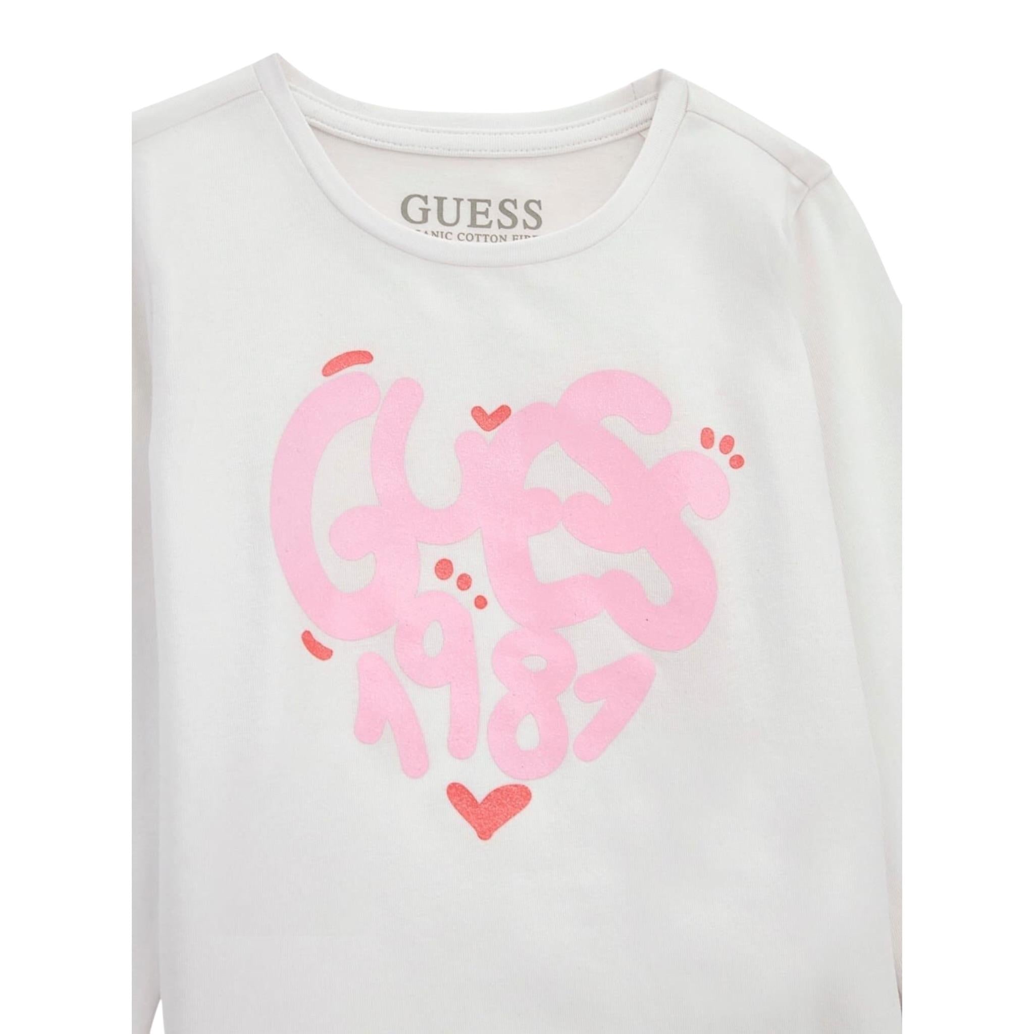 Guess Shirt Girocollo Tinta Unita con Logo per Neonata A5RI01K6YW4X BIANCO GUESS 