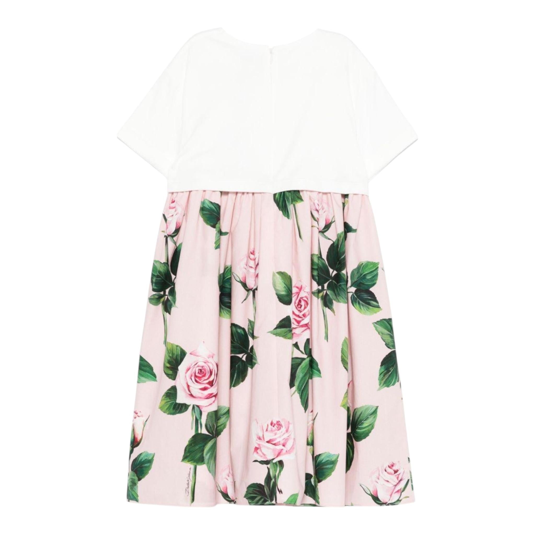 Dolce & Gabbana Abito Bicolore con Fantasia Fiori per Bambina L5JD9R BIANCO/ROSA DOLCE & GABBANA 