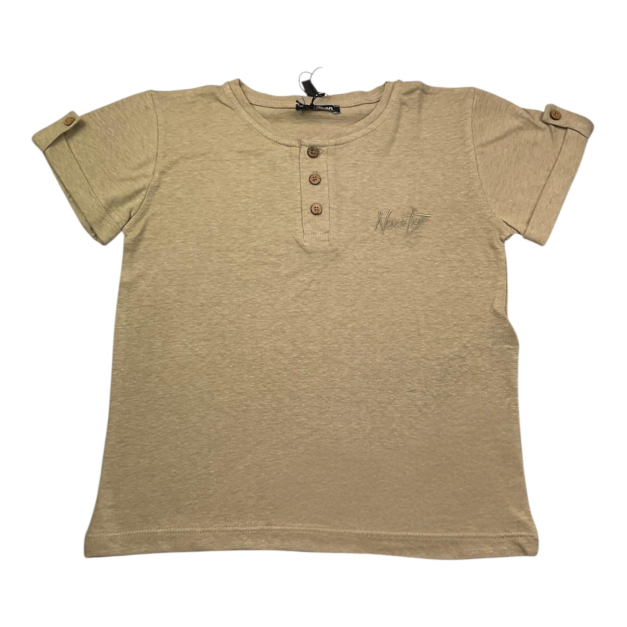 Never Too T-Shirt Girocollo Tinta Unita con Bottoni per Bambino NT1573R BEIGE NEVER TOO 