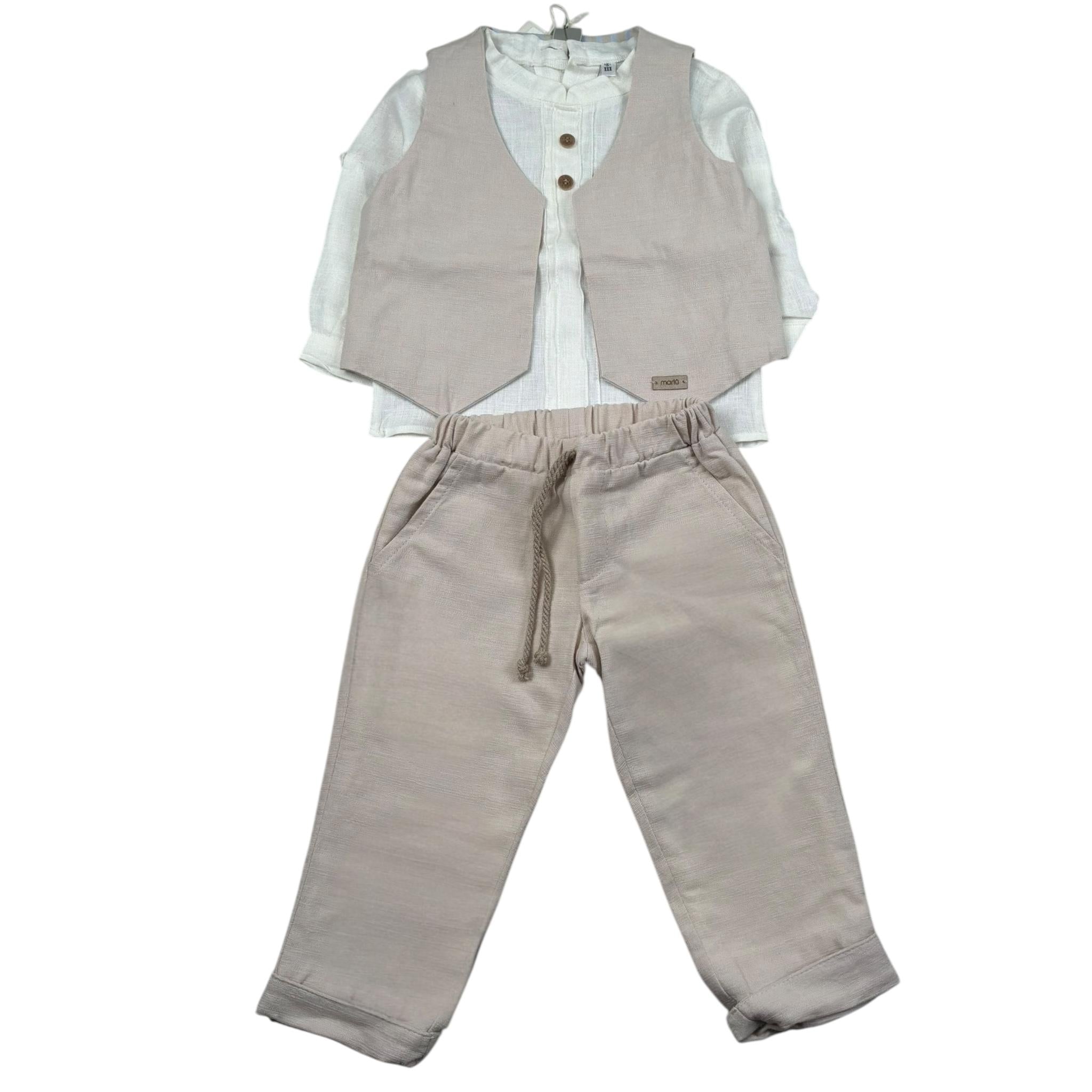 Marlu' Completo 2 Pezzi Camicia-Gilet-Pantalone per Neonato EN70561 BEIGE MARLU' 