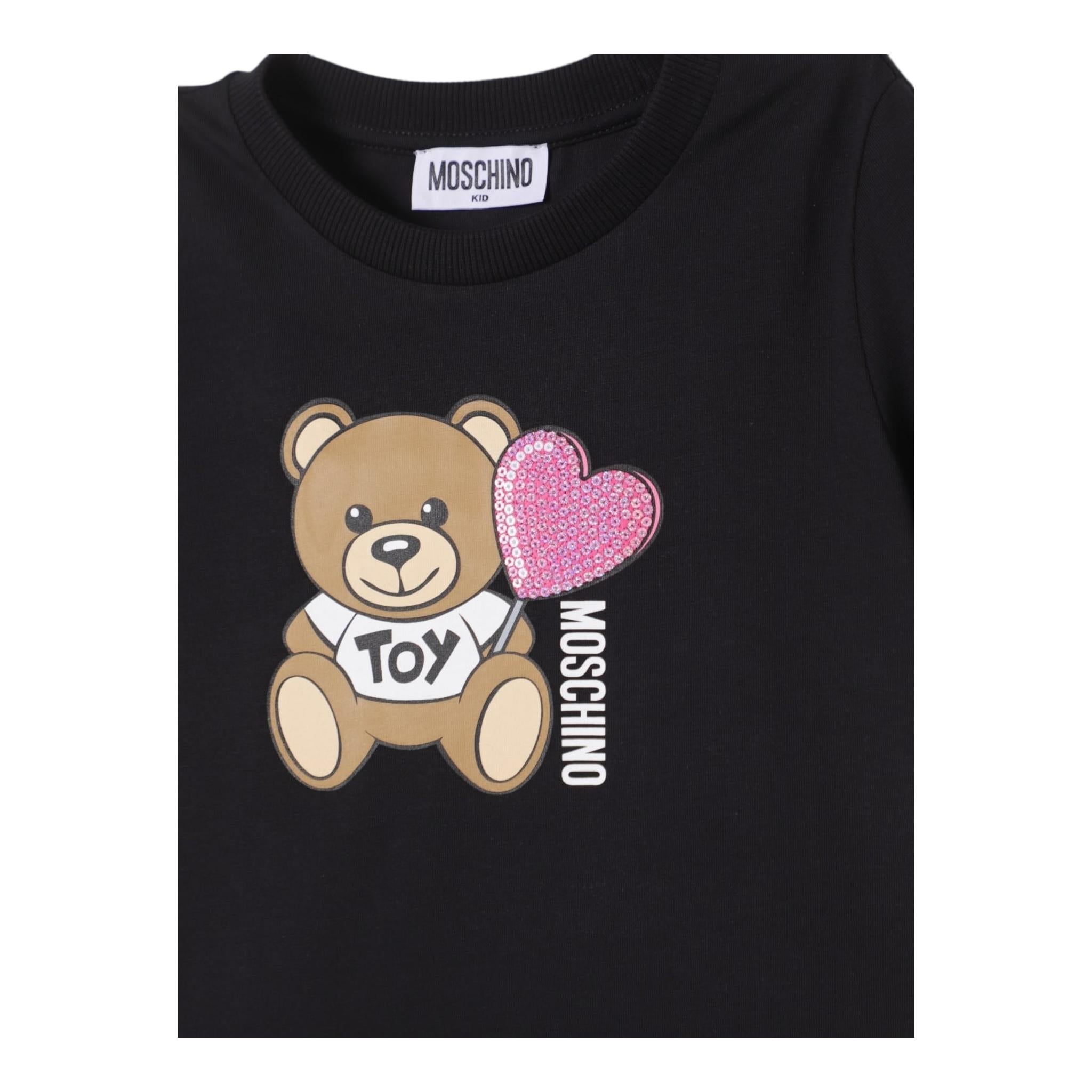 Moschino Abito Mezza Manica Tinta Unita con Logo per Bambina HDV0G9 NERO MOSCHINO 