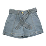 Lanvin Short Tinta Unita In Denim Con Cinturino Azzurro Per Bambina