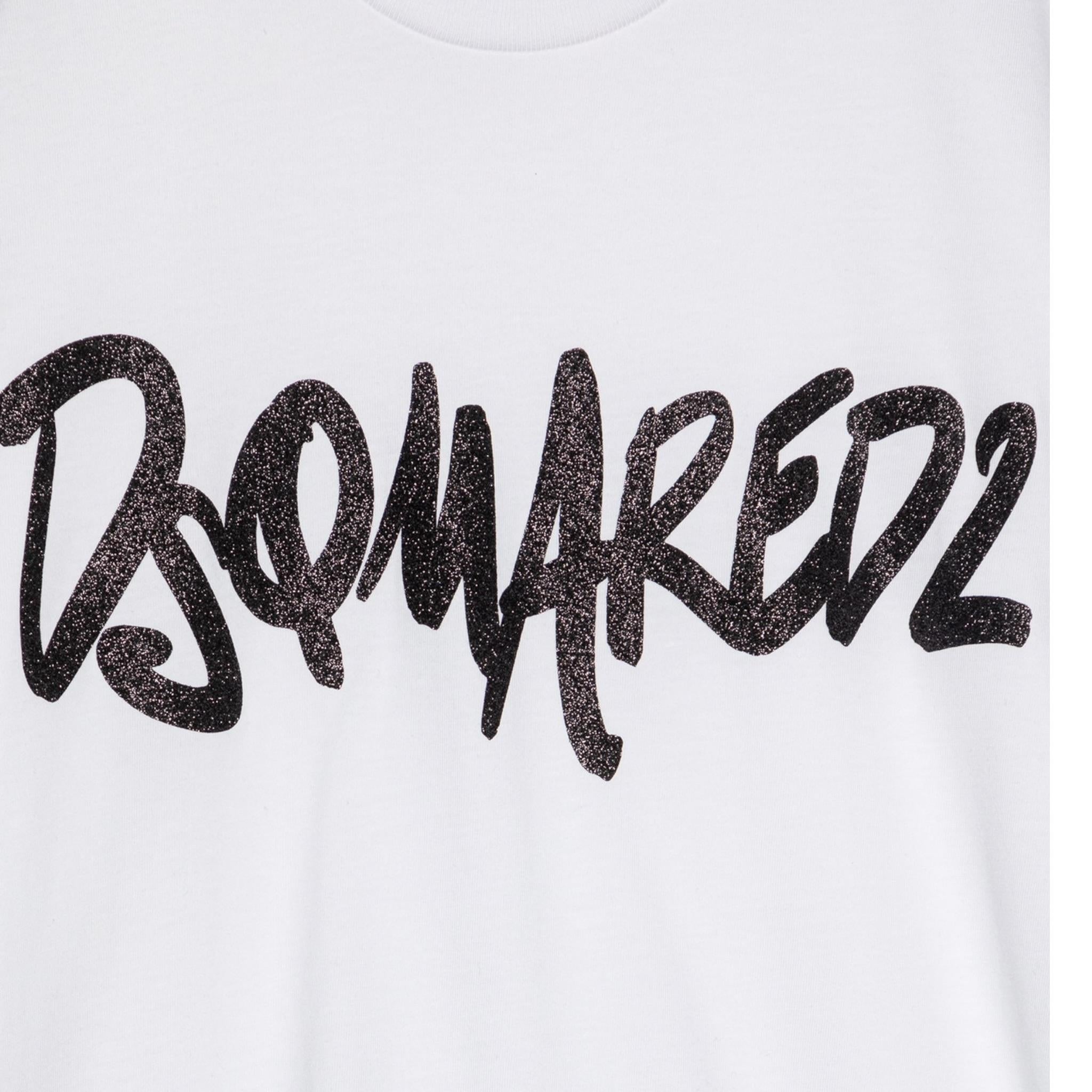 Dsquared2 T-Shirt Girocollo Tinta Unita con Stampa per Bambina DQ2714 BIANCO DSQUARED2 