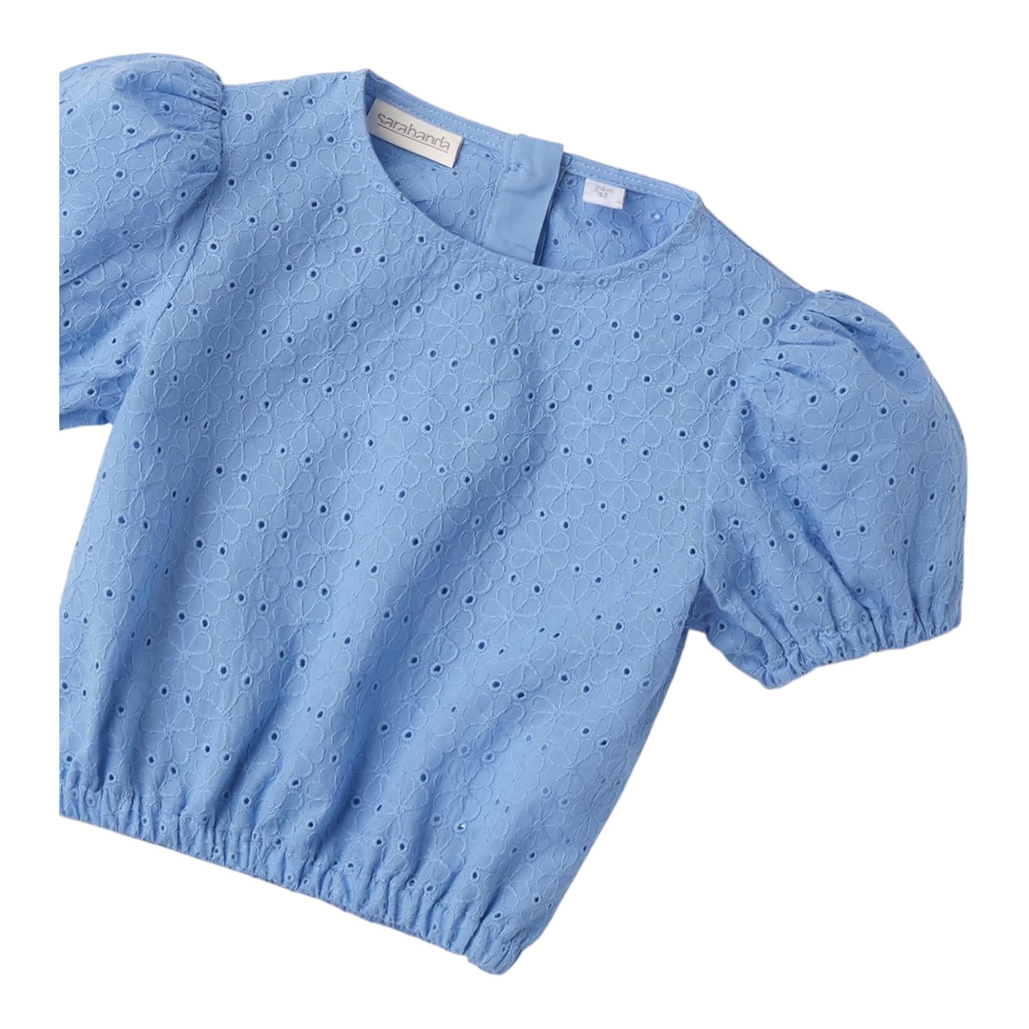Sarabanda Top Tinta Unita Traforato per Bambina 0B357 AZZURRO SARABANDA 