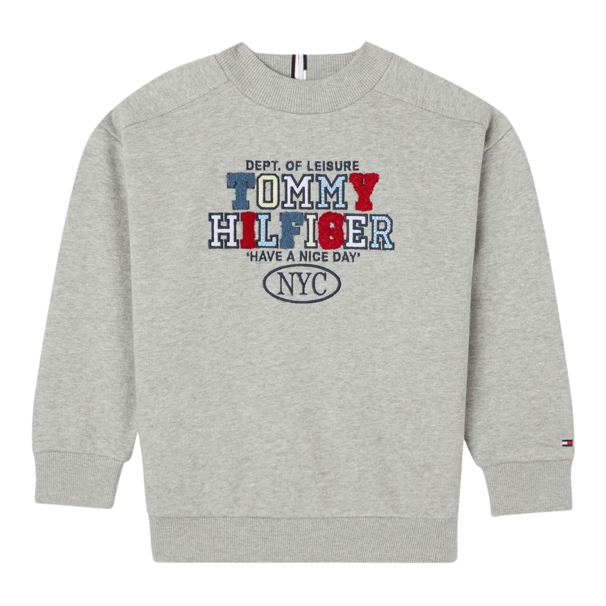 TOMMY HILFIGER felpa girocollo tinta unita con stampa Grigio per Bambino KB0KB090599 GRIGIO TOMMY HILFIGER 