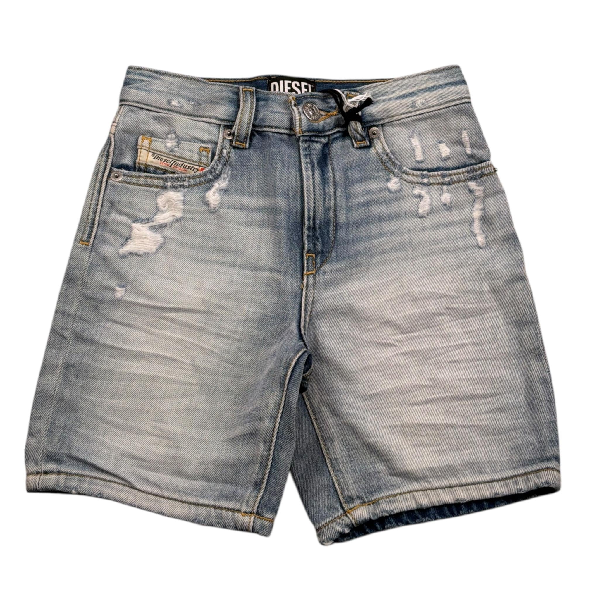 Diesel Bermuda In Denim Tinta Unita con Strappi per Bambino J00511 AZZURRO DIESEL 