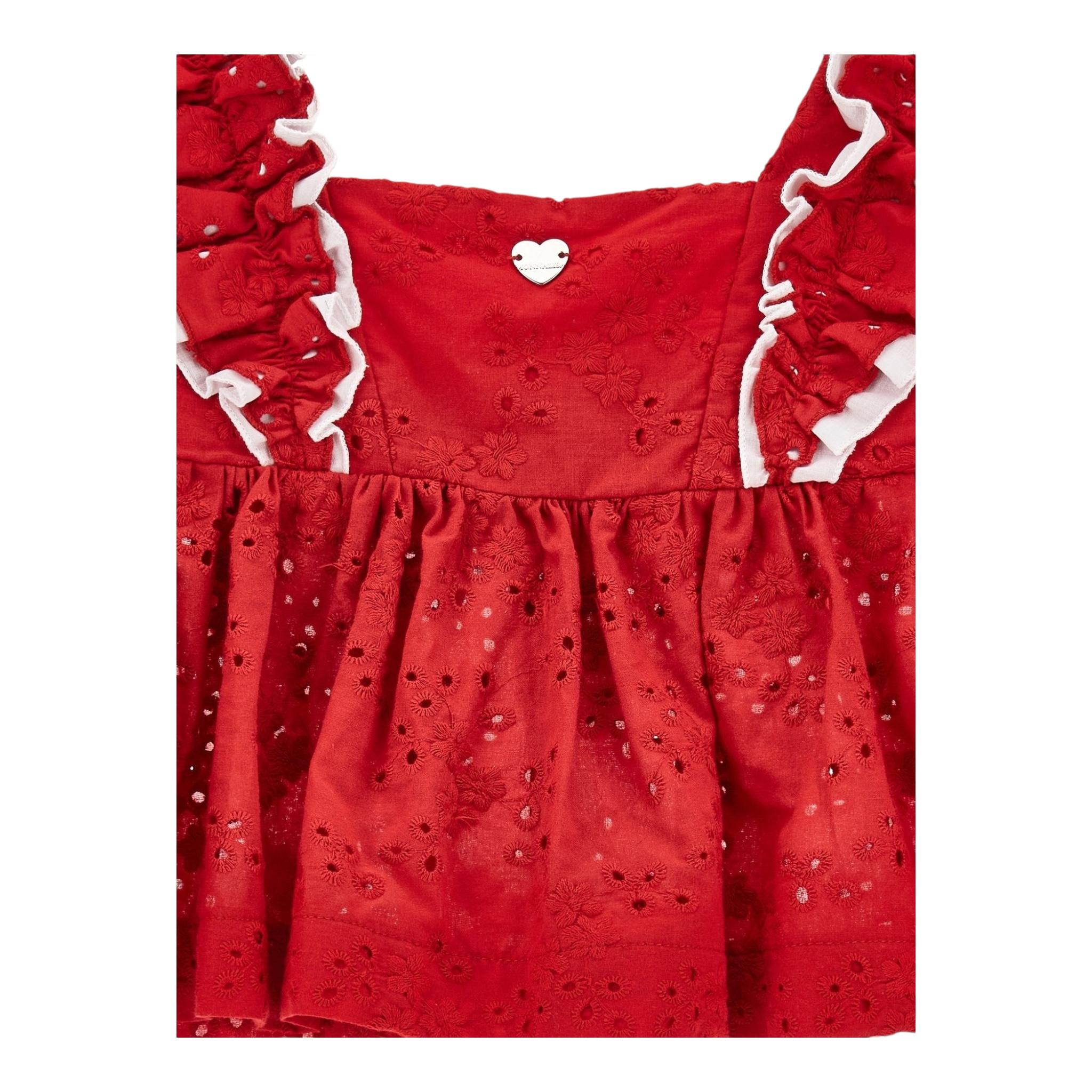 Monnalisa Top Tinta Unita con Maniche per Bambina 11C301 ROSSO MONNALISA 
