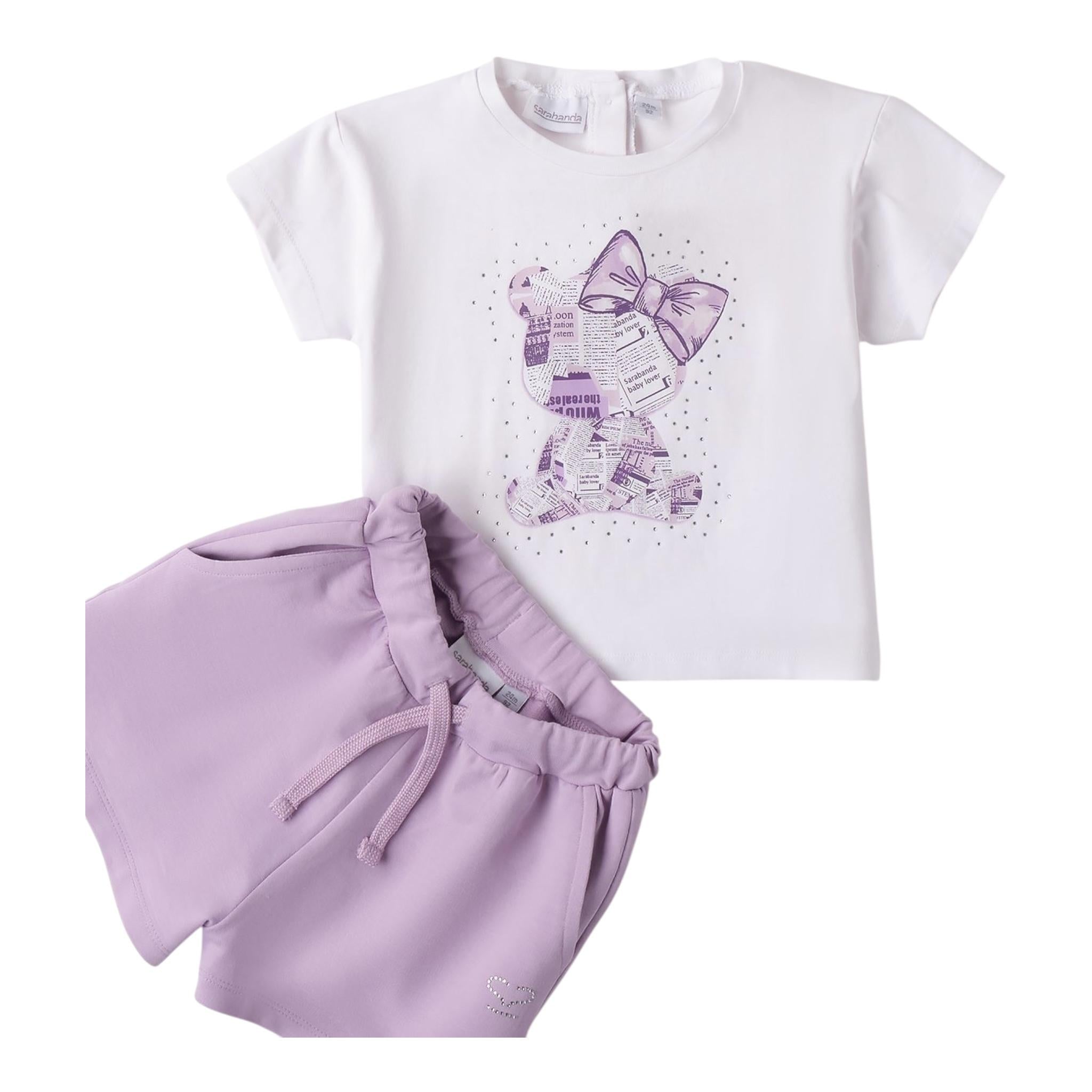Sarabanda Completo 2 Pezzi T-Shirt-Short per Bambina 0B255X BIANCO/LILLA SARABANDA 