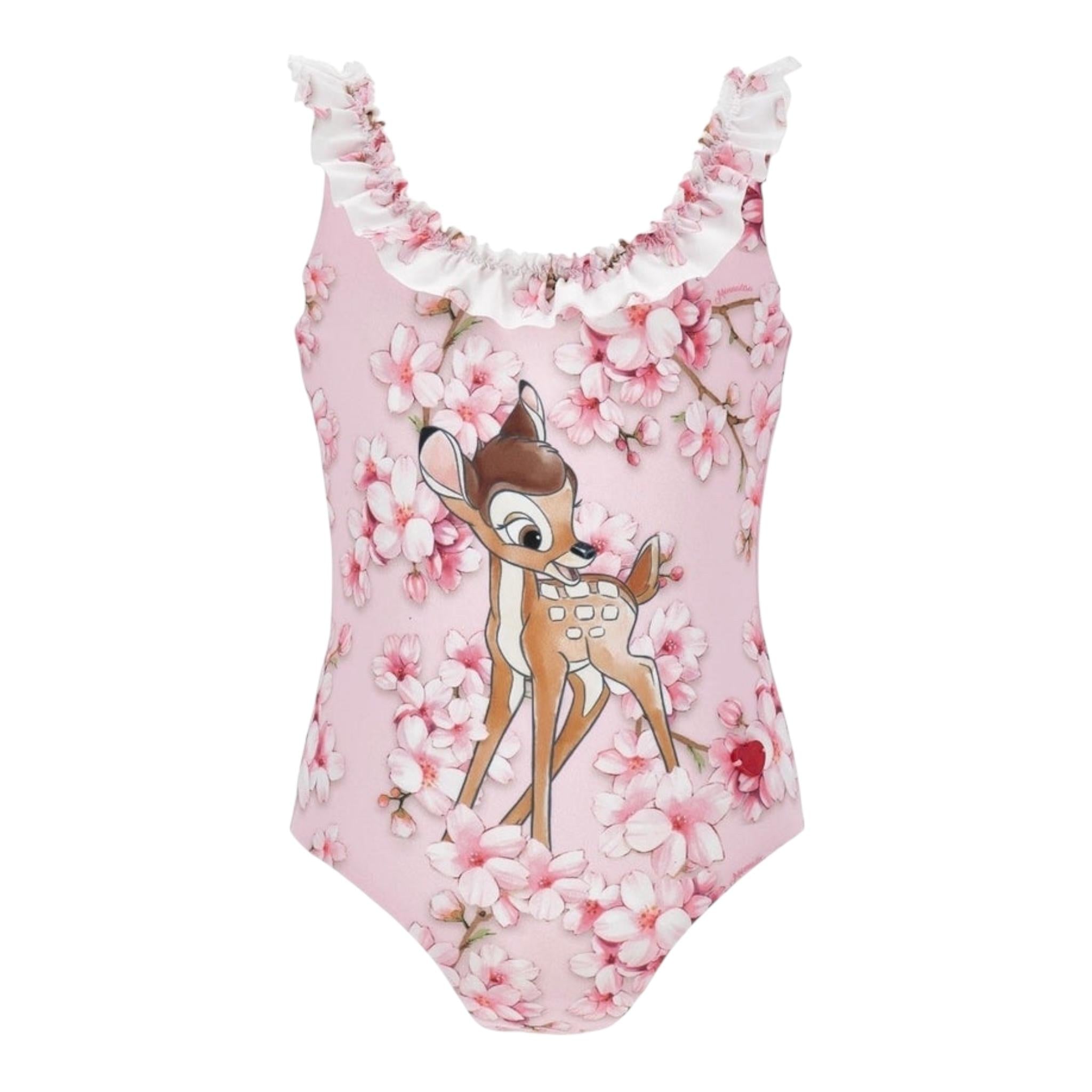 Monnalisa Costume Intero Tinta Unita con Stampa Bamby per Bambina 19E060 ROSA MONNALISA 