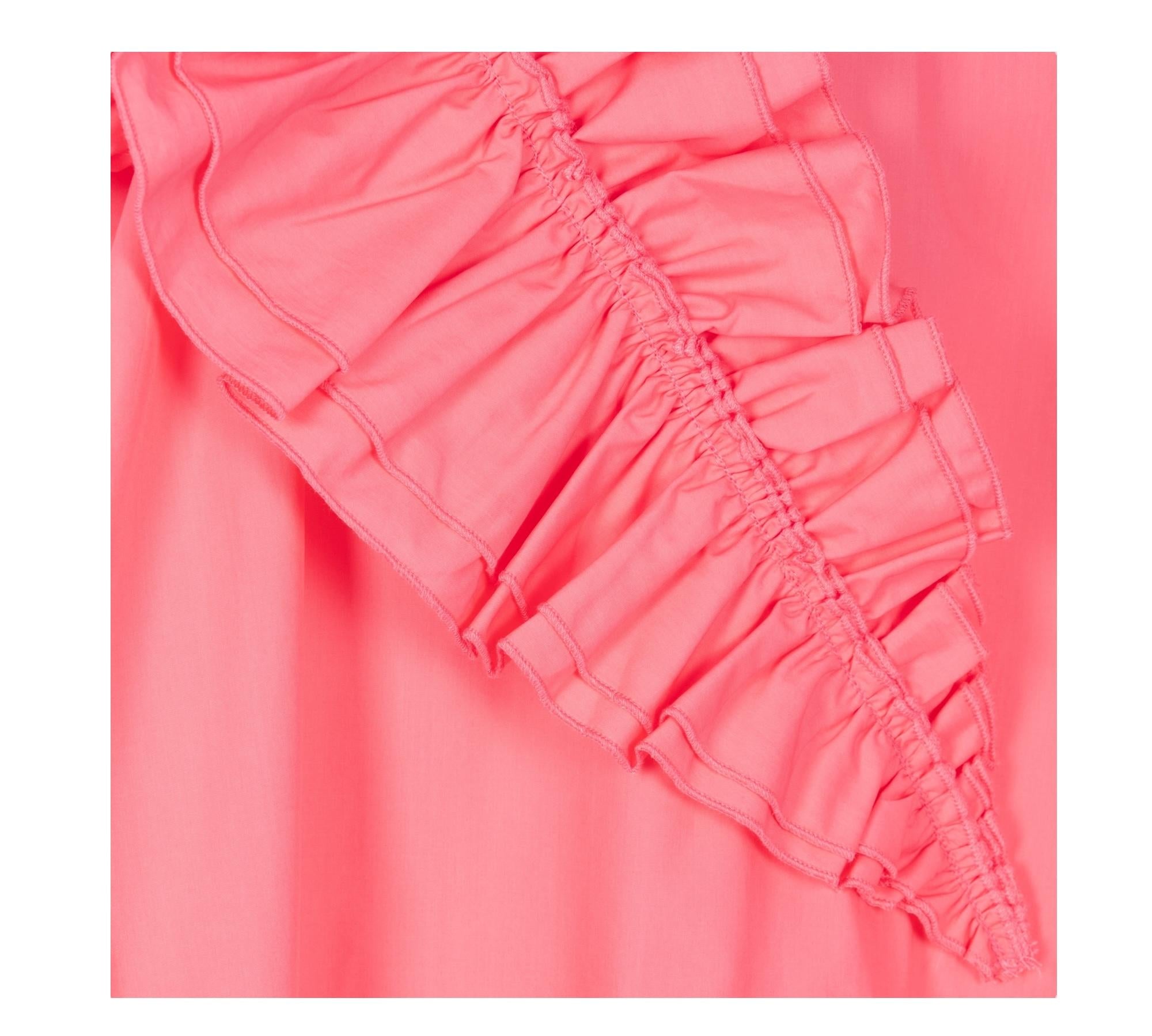 Monnalisa Abito Mezza Manica Tinta Unita con Rouches per Bambina 119910 ROSA FLUO MONNALISA 