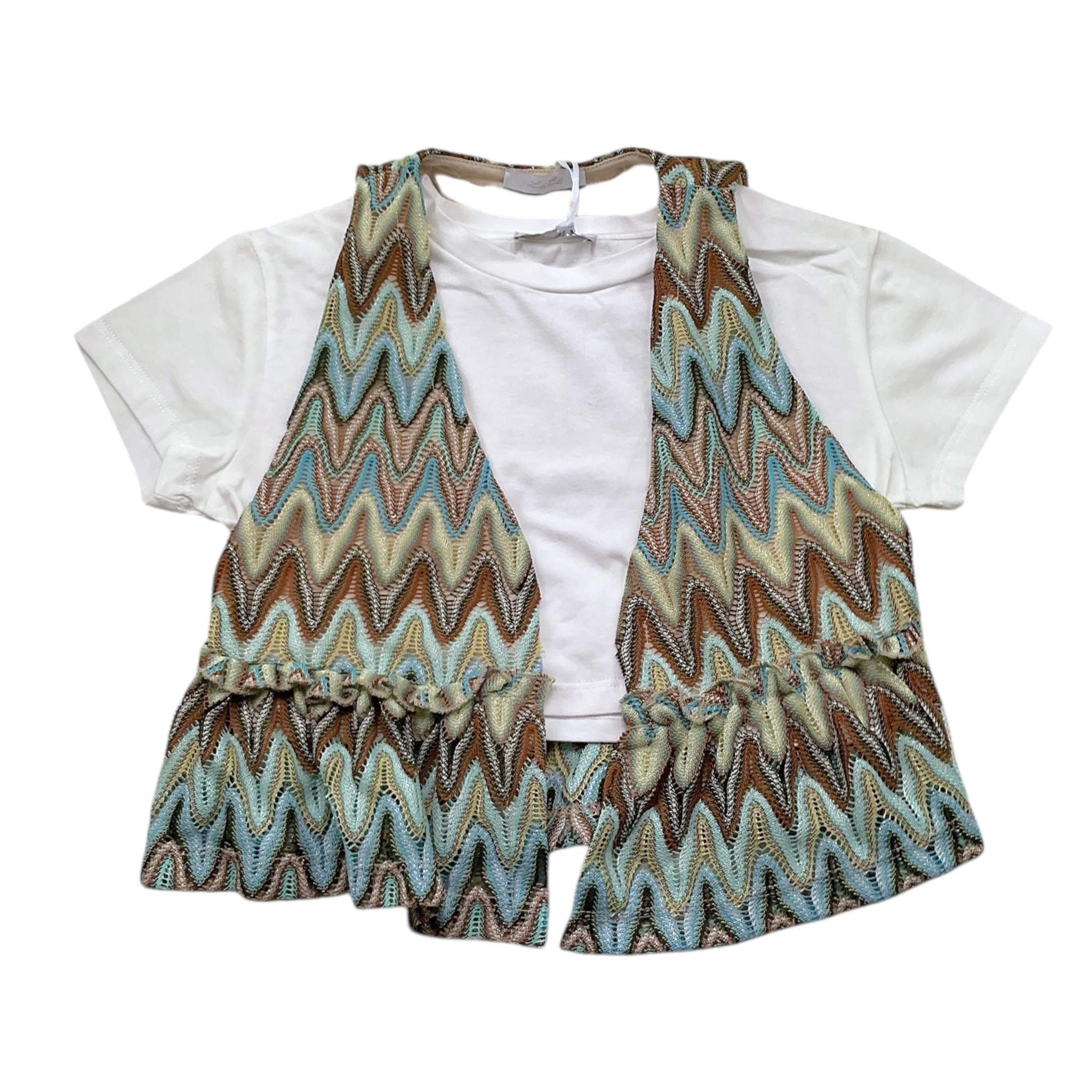 Lu Lu By Miss Grant T-Shirt Tinta Unita con Gilet Incorporato per Bambina LL3553 BIANCO LU LU BY MISS GRANT 