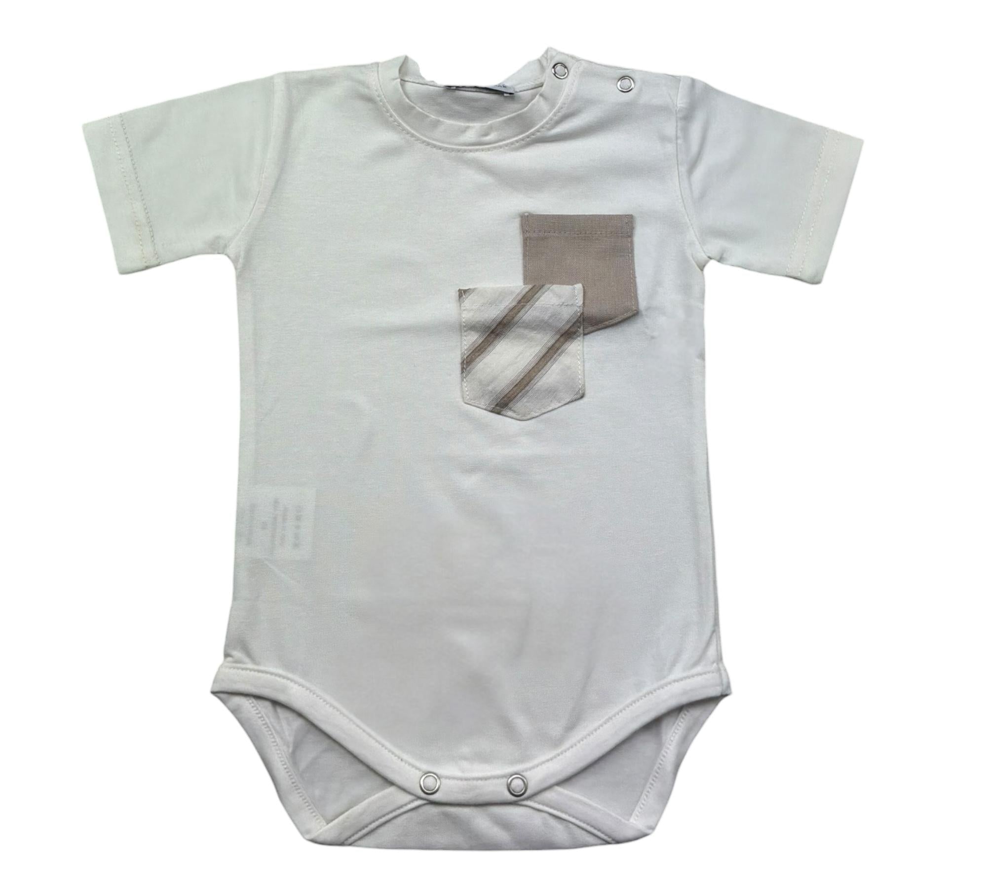 Manuel & Frank Body Mezza Manica Tinta Unita con Taschino per Neonato MF7346I BIANCO/BEIGE MANUEL & FRANK 