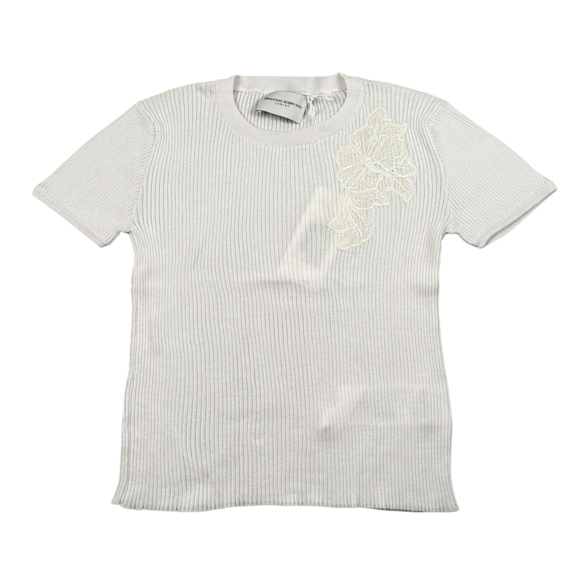 Ermanno Scervino T-Shirt Girocollo Tinta Unita con Ricami per Bambina SFMA031 BIANCO ERMANNO SCERVINO 