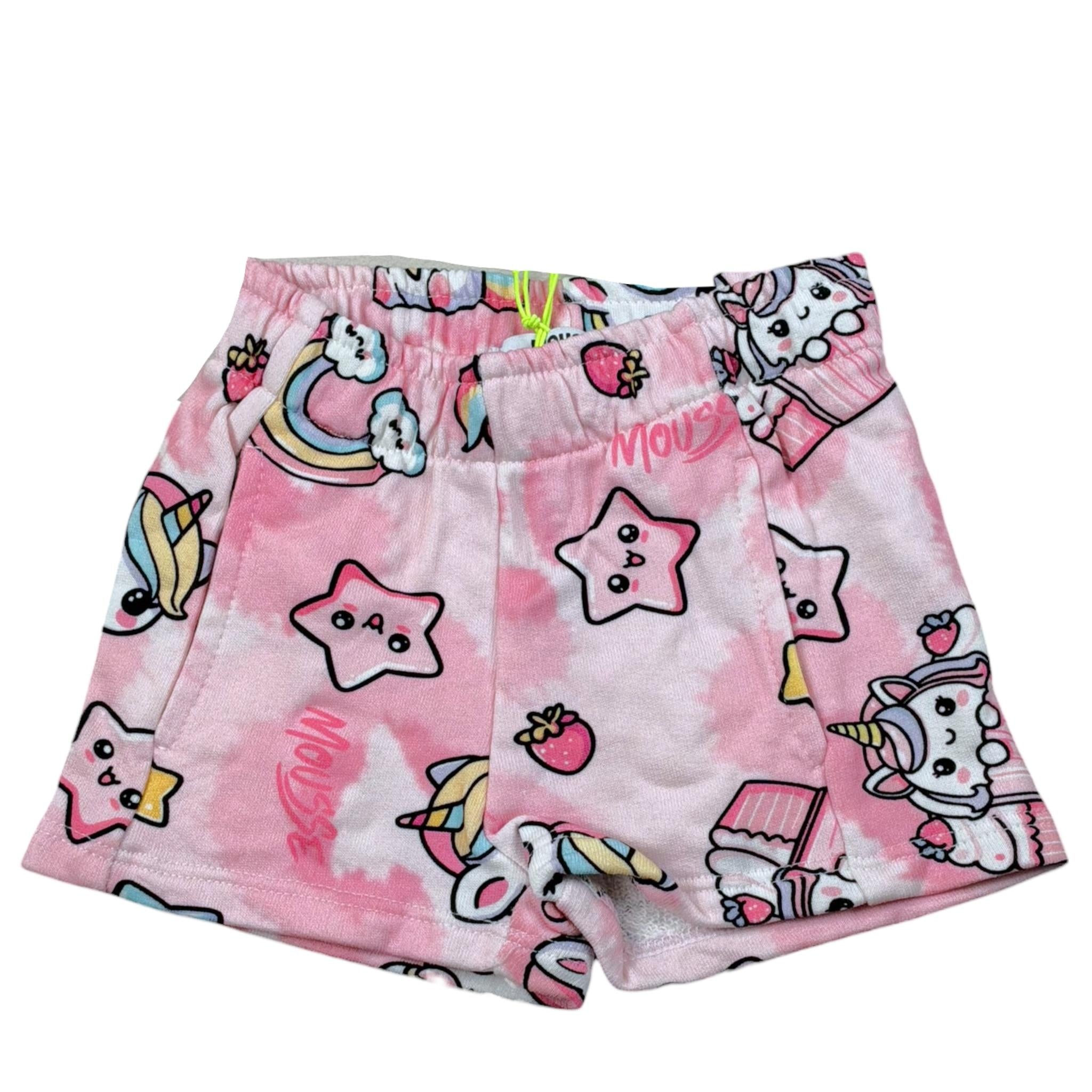 Mousse Short Tinta Unita con Fantasia per Neonata UNILEO ROSA MOUSSE 