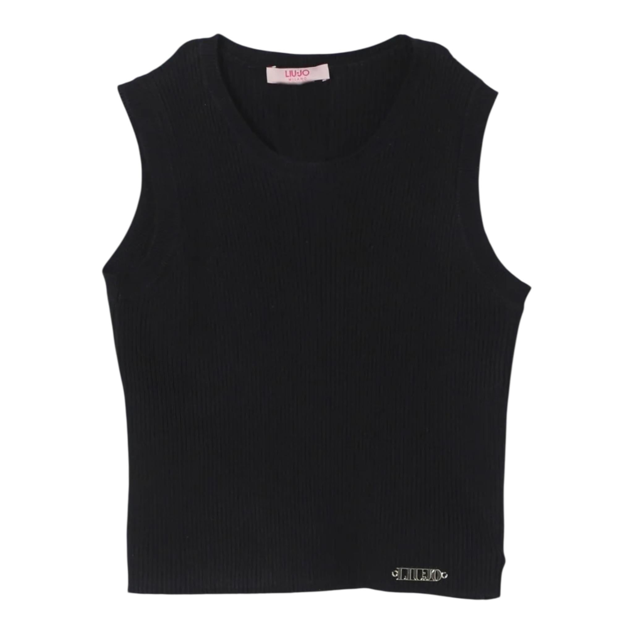 Liu Jo Canotta Girocollo Tinta Unita con Logo per Bambina GA037 NERO LIU JO 
