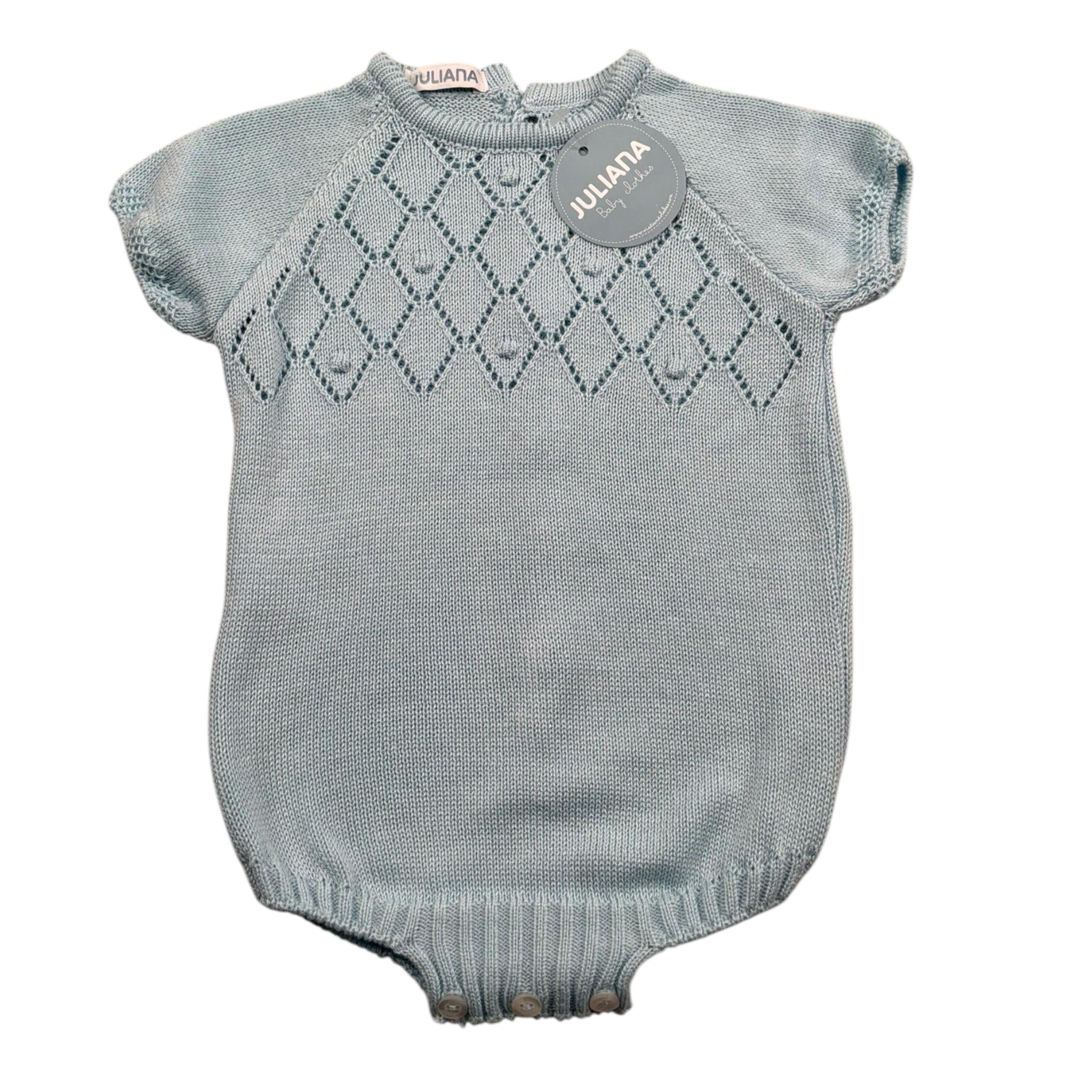 Juliana Pagliaccetto Mezza Manica Tinta Unita con Ricami per Neonato 25162 AZZURRO JULIANA 